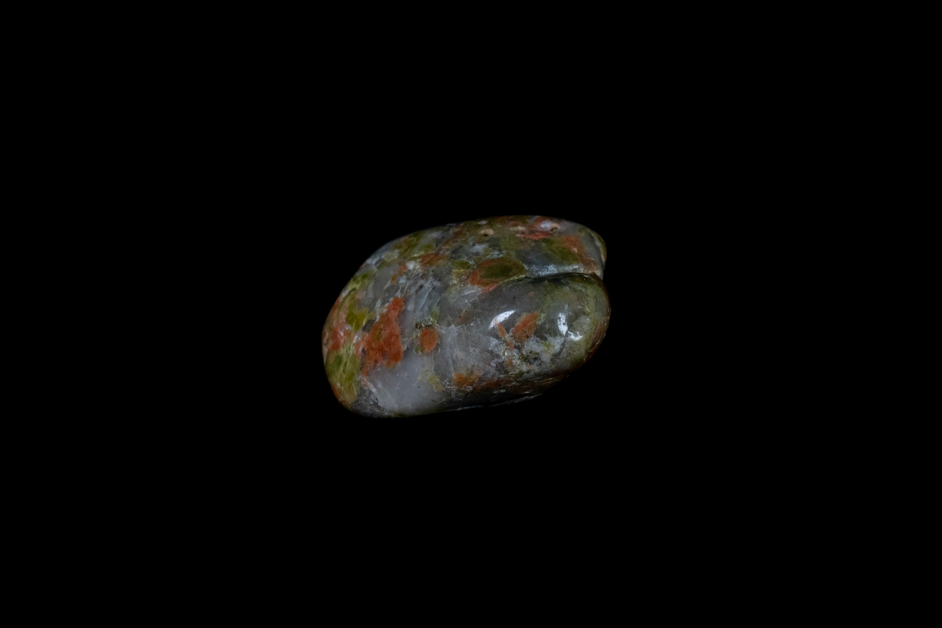 Green Unakite Rock on Black