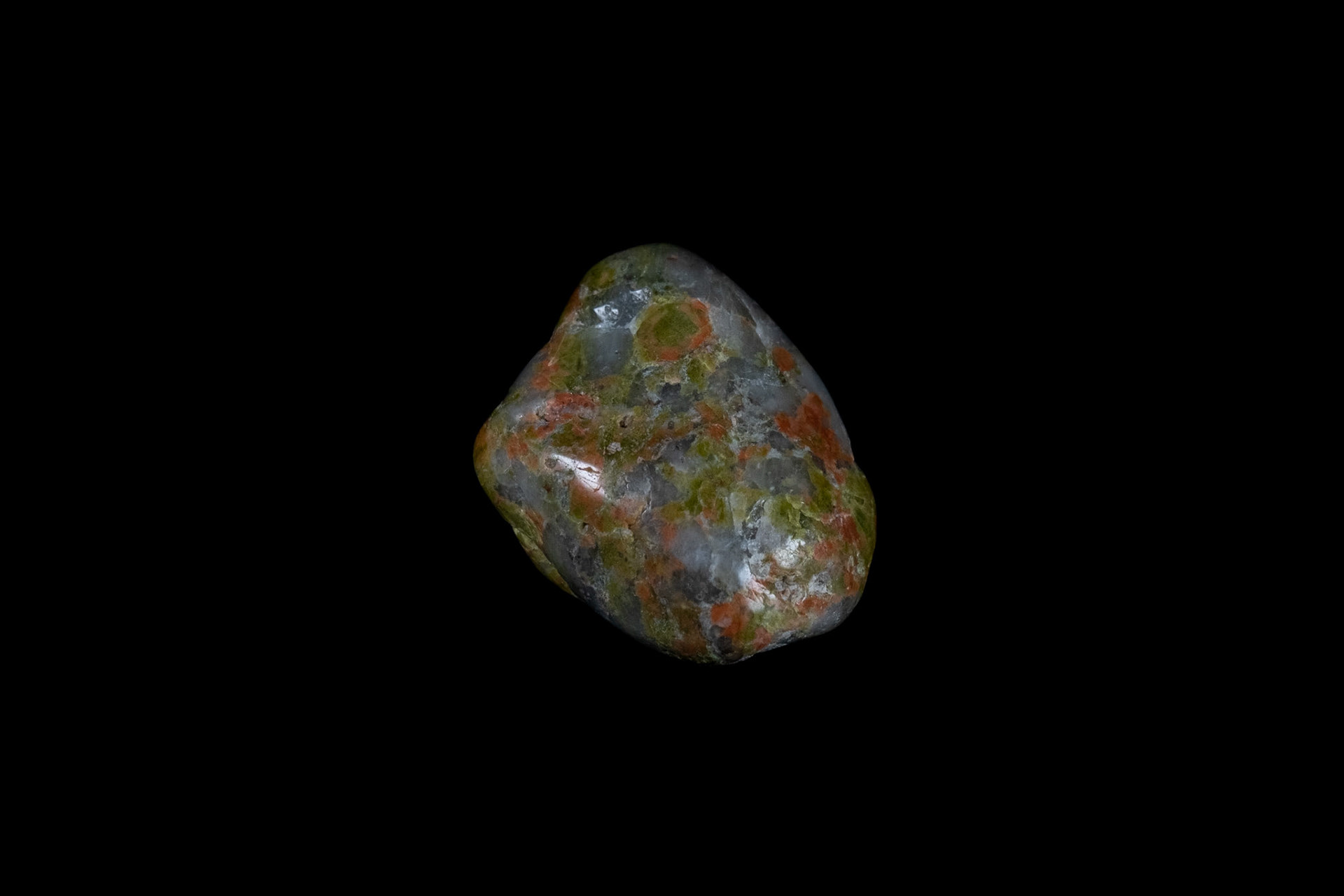 Green Unakite Rock on Black