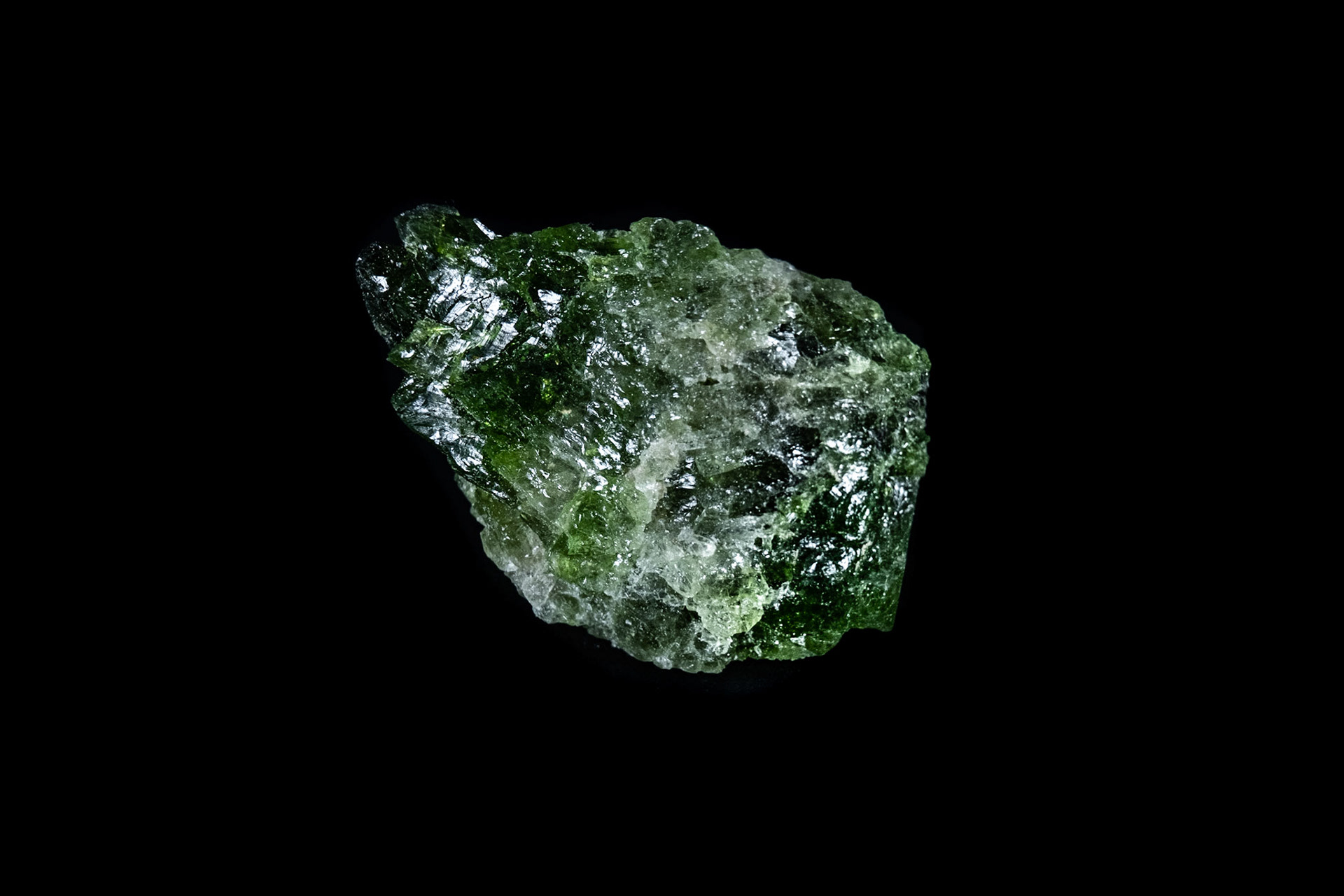 Green Diopside Mineral on Black