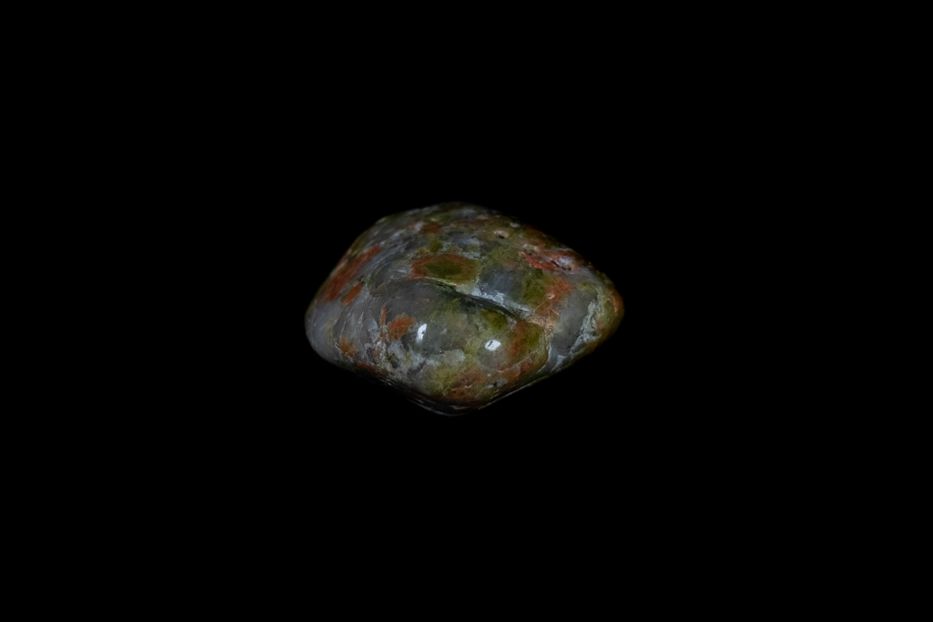 Green Unakite Rock on Black