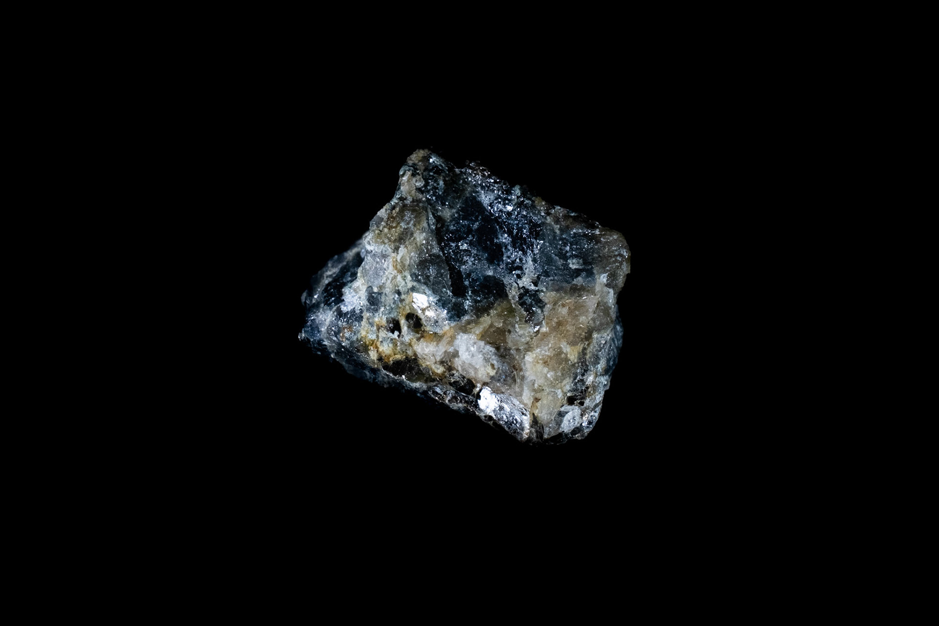 Raw Blue Cordierite on Black