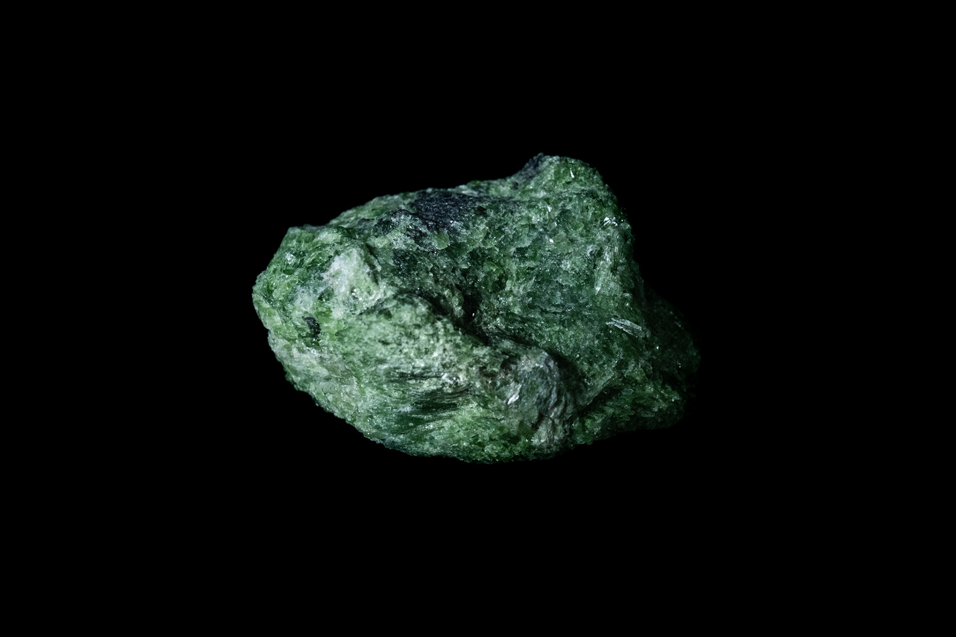 Green Actinolite Mineral on Black