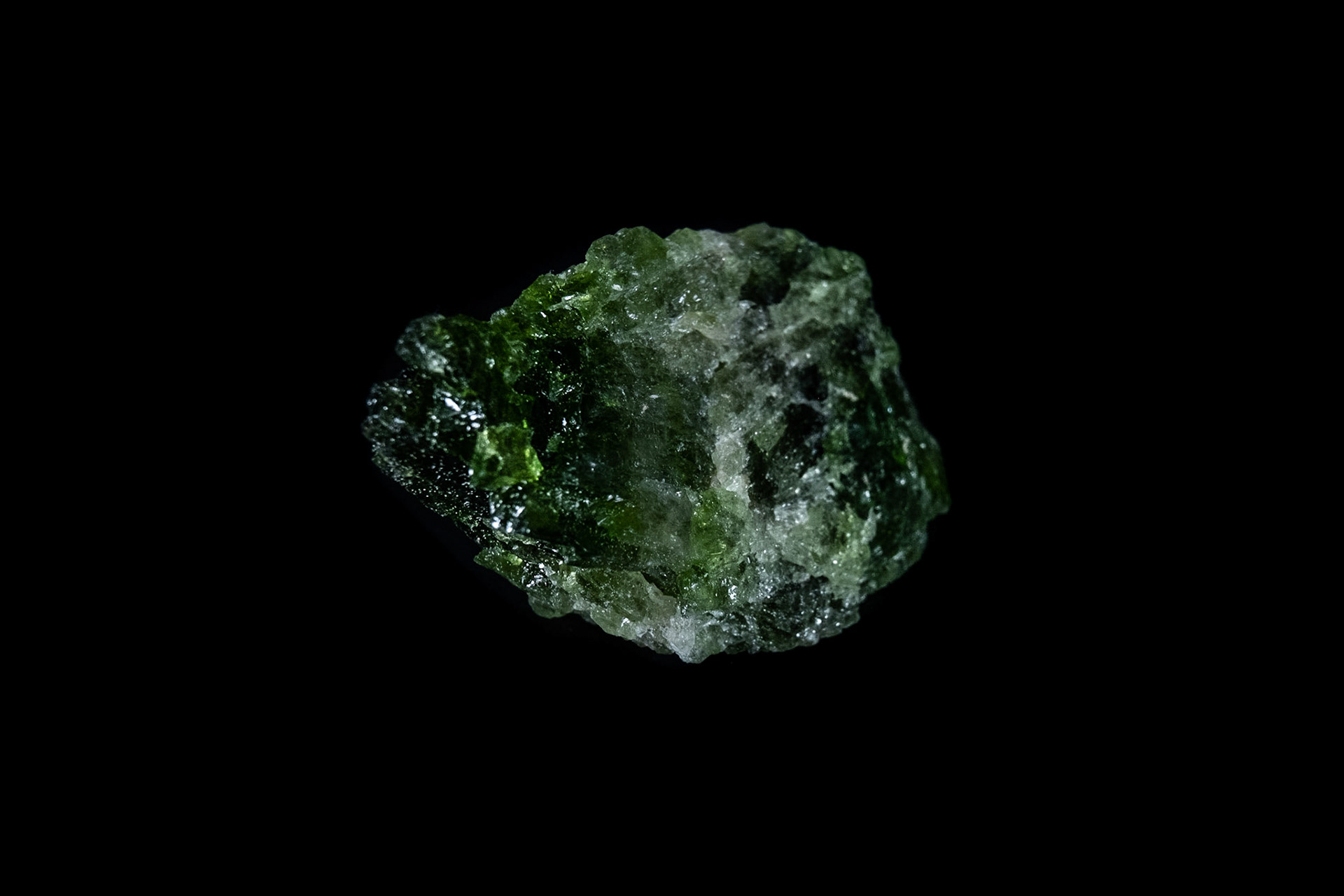 Green Diopside Mineral on Black