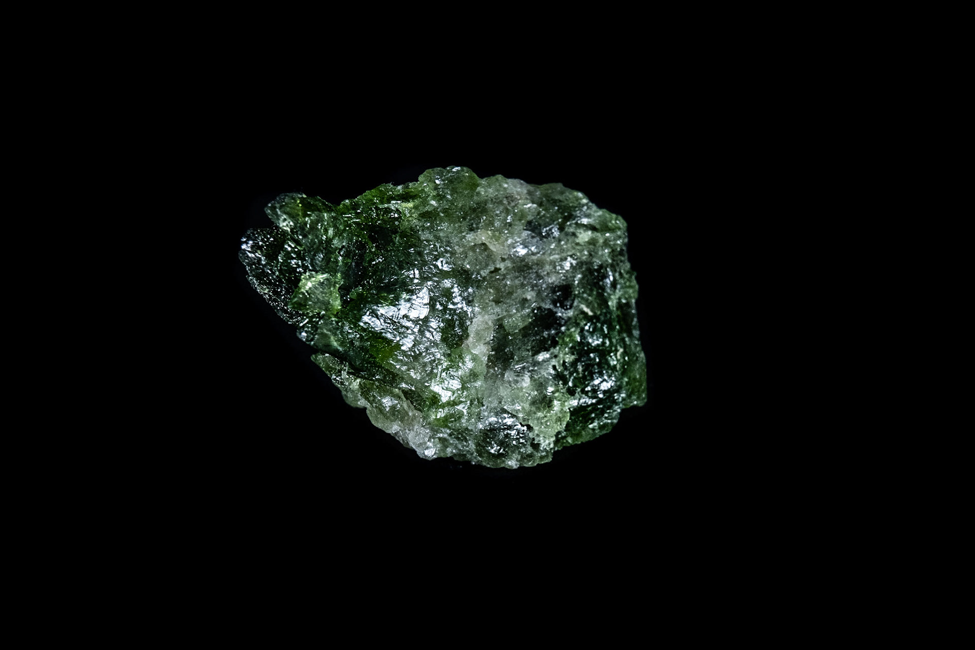 Green Diopside Mineral on Black