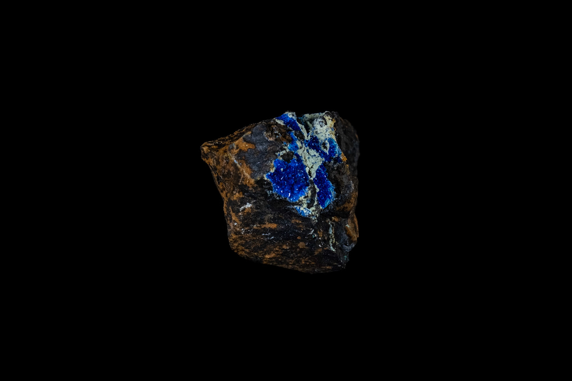 Blue Azurite Mineral on Black