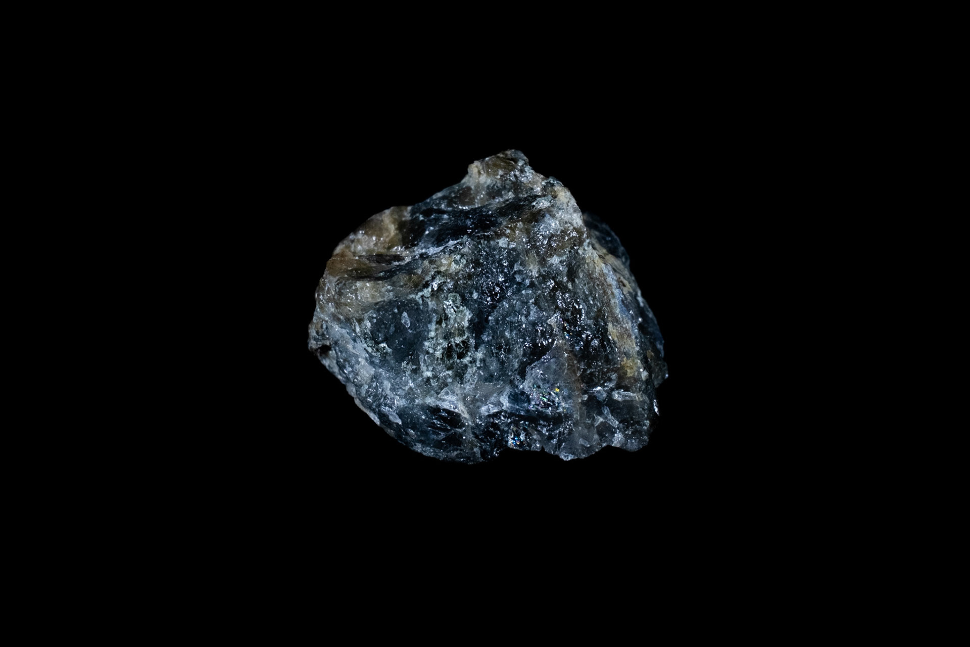 Raw Blue Cordierite on Black