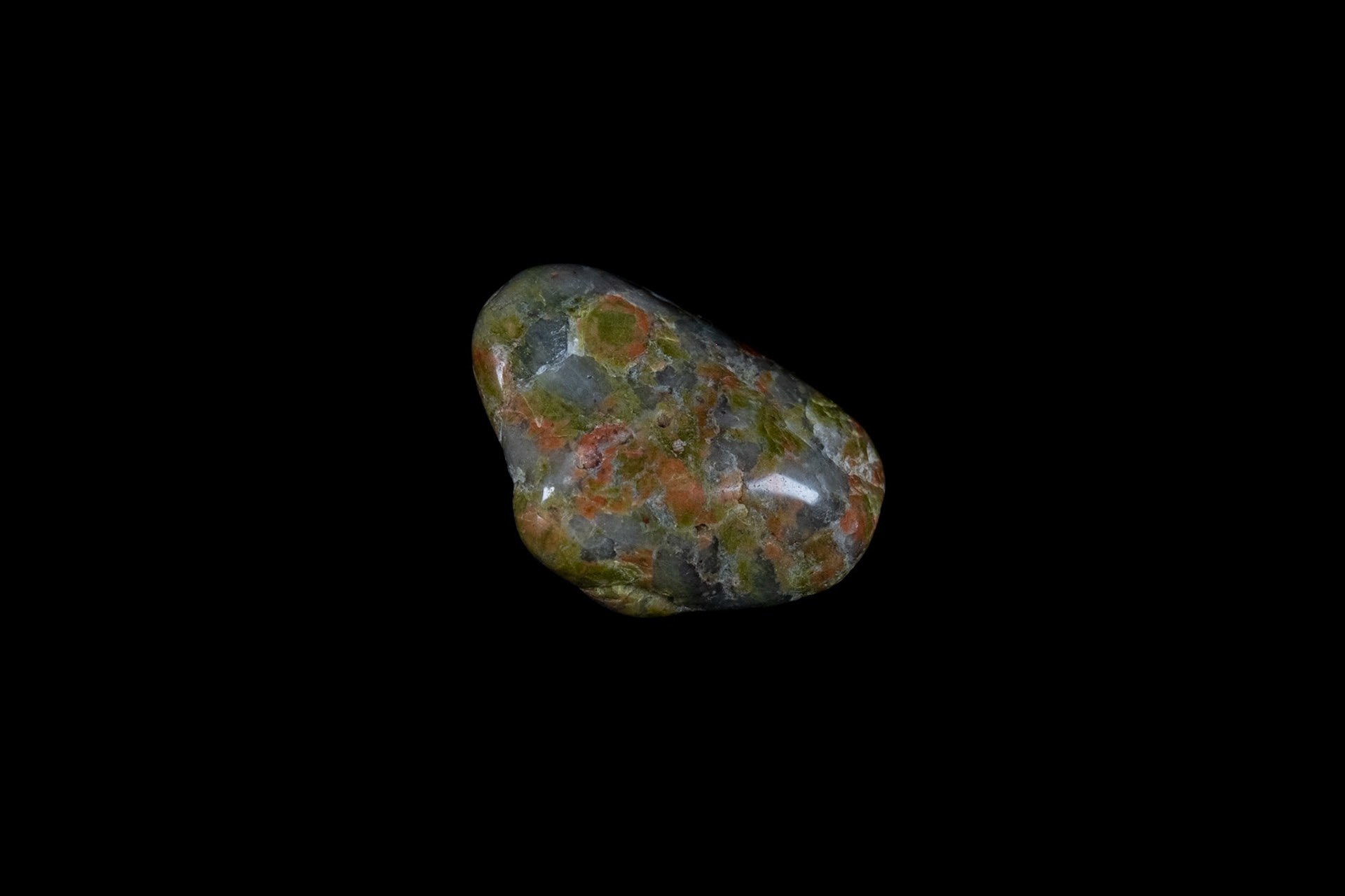 Green Unakite Rock on Black