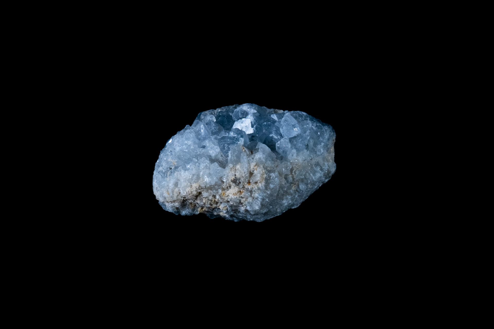Blue Celestine Mineral on Black