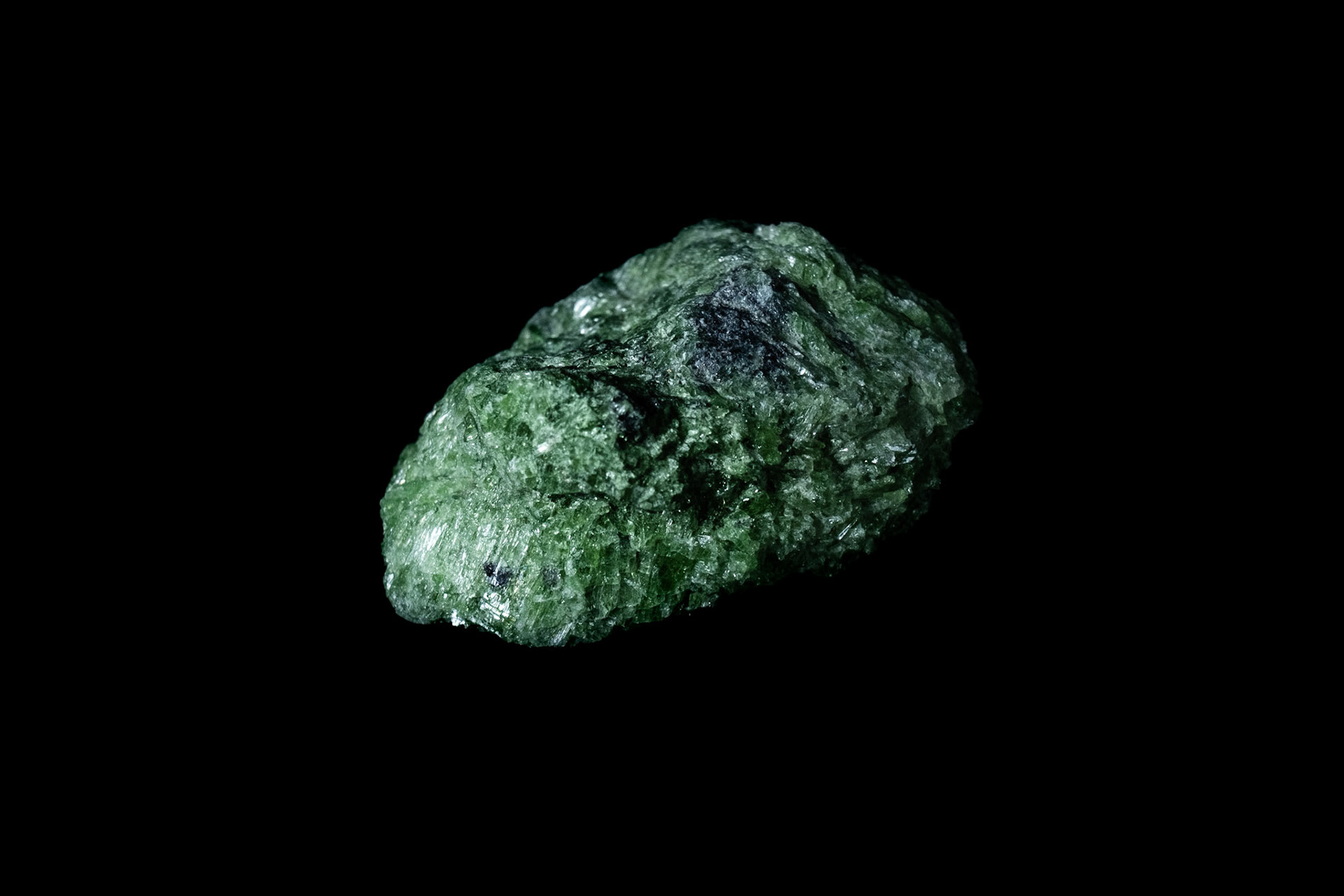 Green Actinolite Mineral on Black