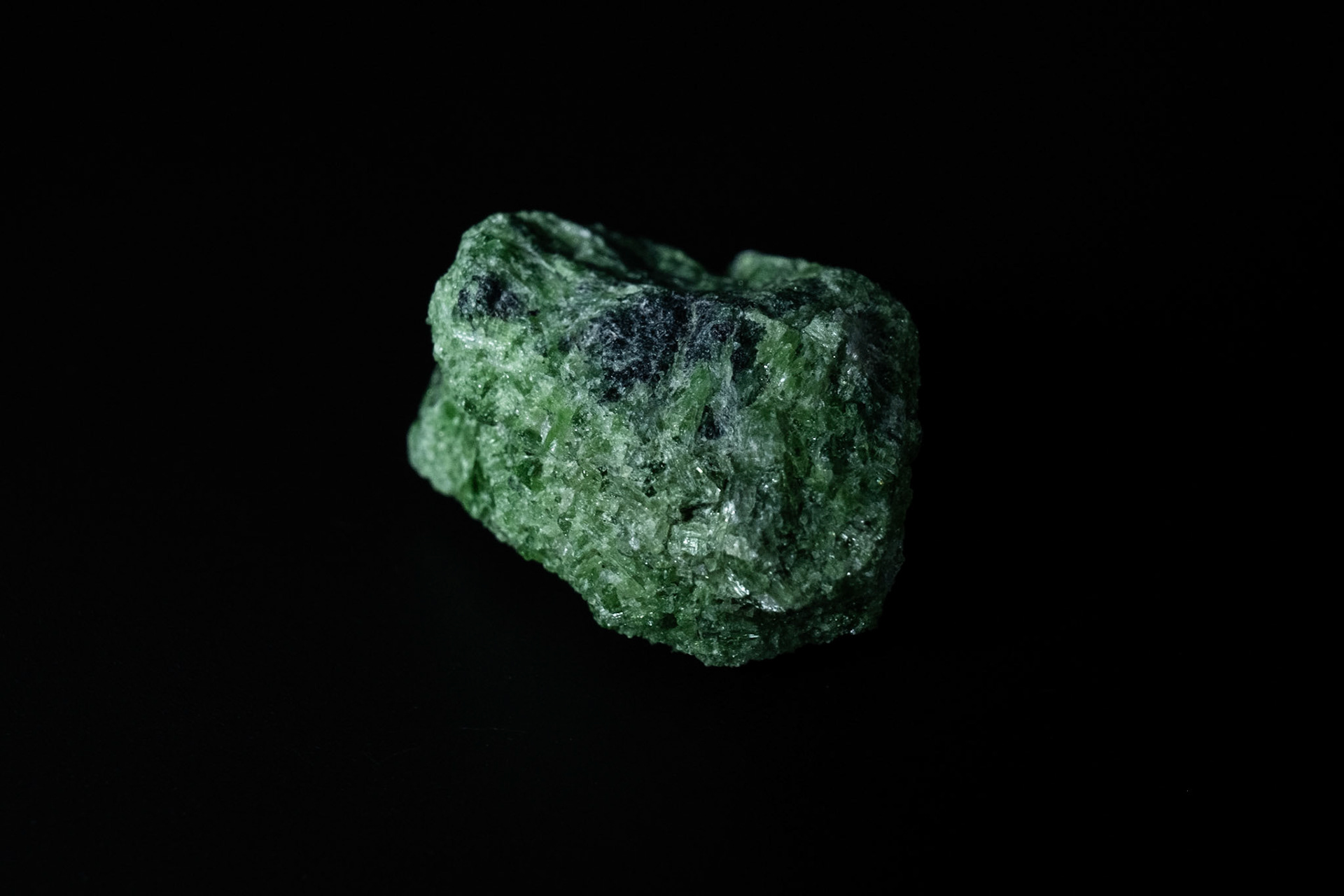 Green Actinolite Mineral on Black