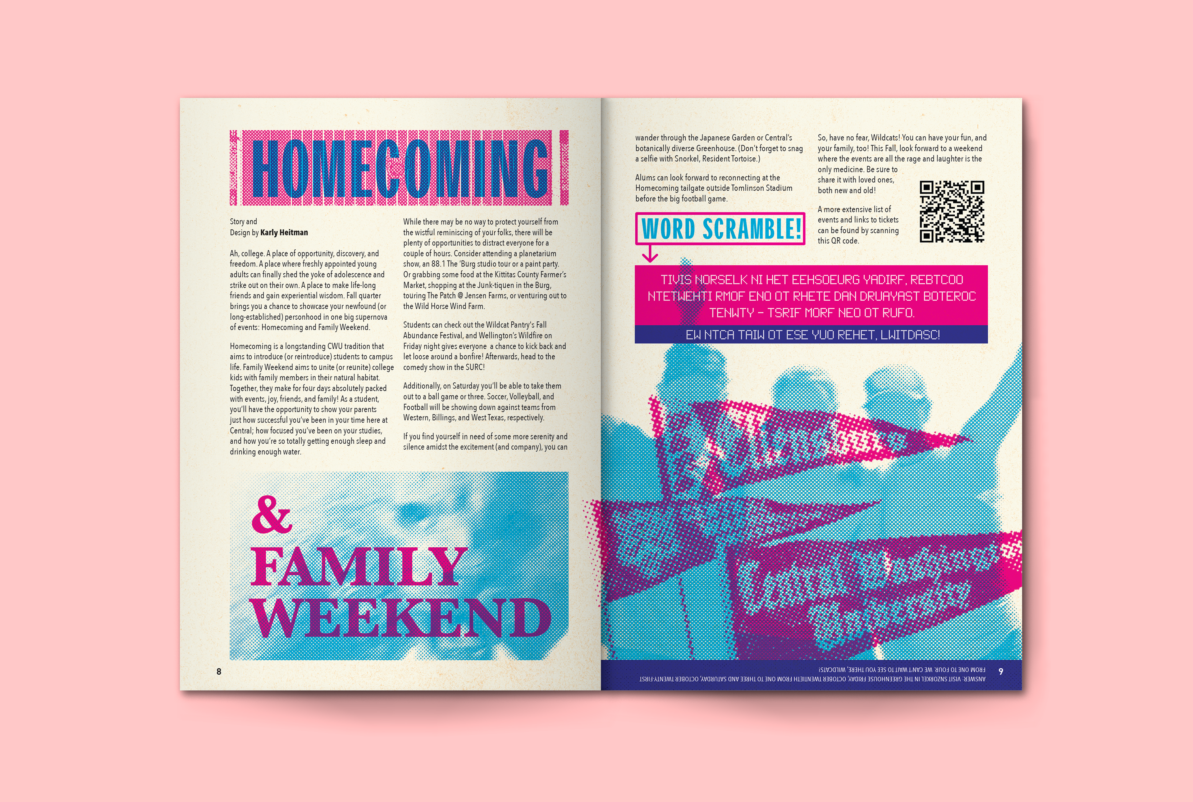 Homecoming and Family Weekend spread. Story and design by me.