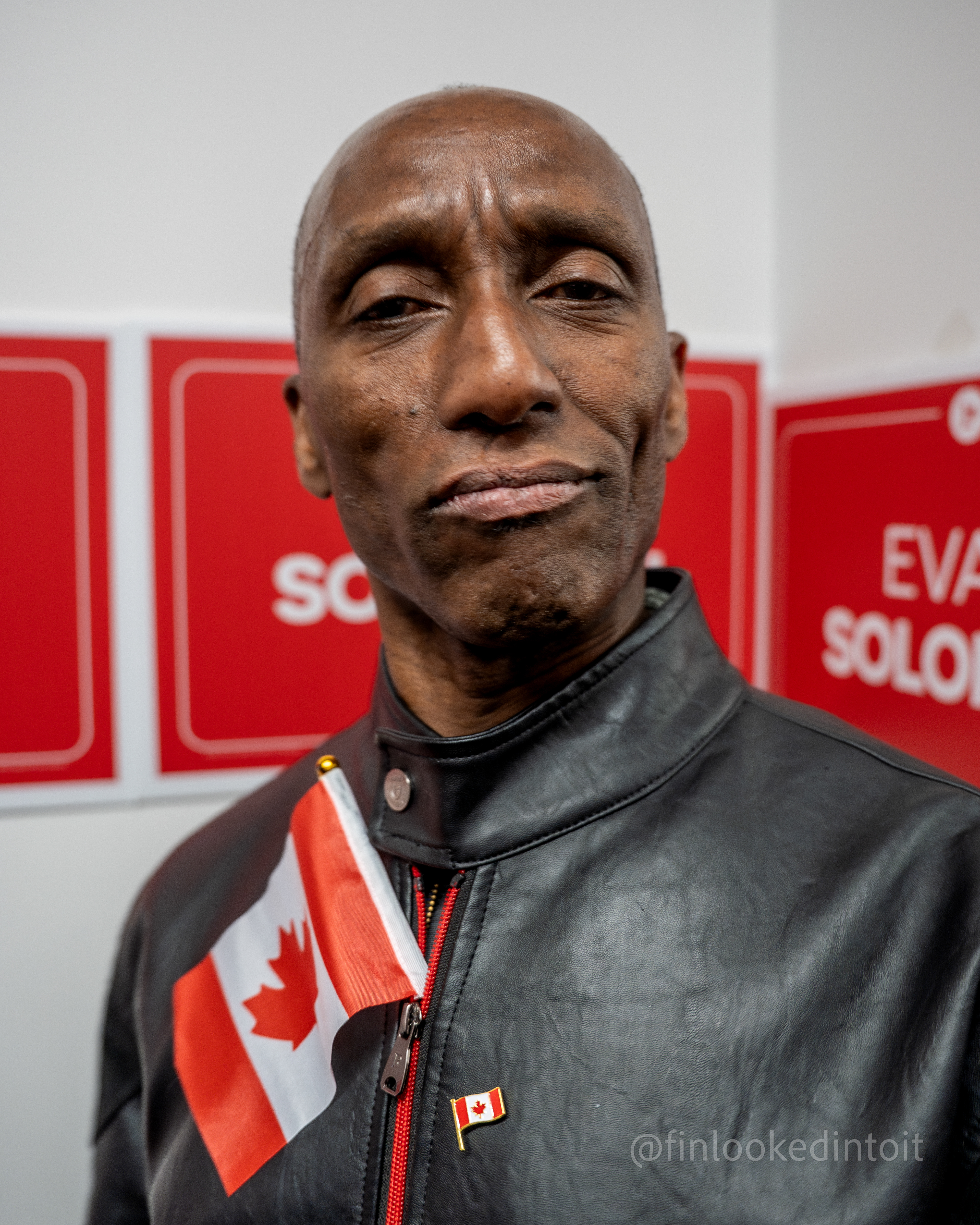 A Canadian man shows his support for Liberal candidate Evan Solomon at his campaign launch in Toronto, 04/29/2025