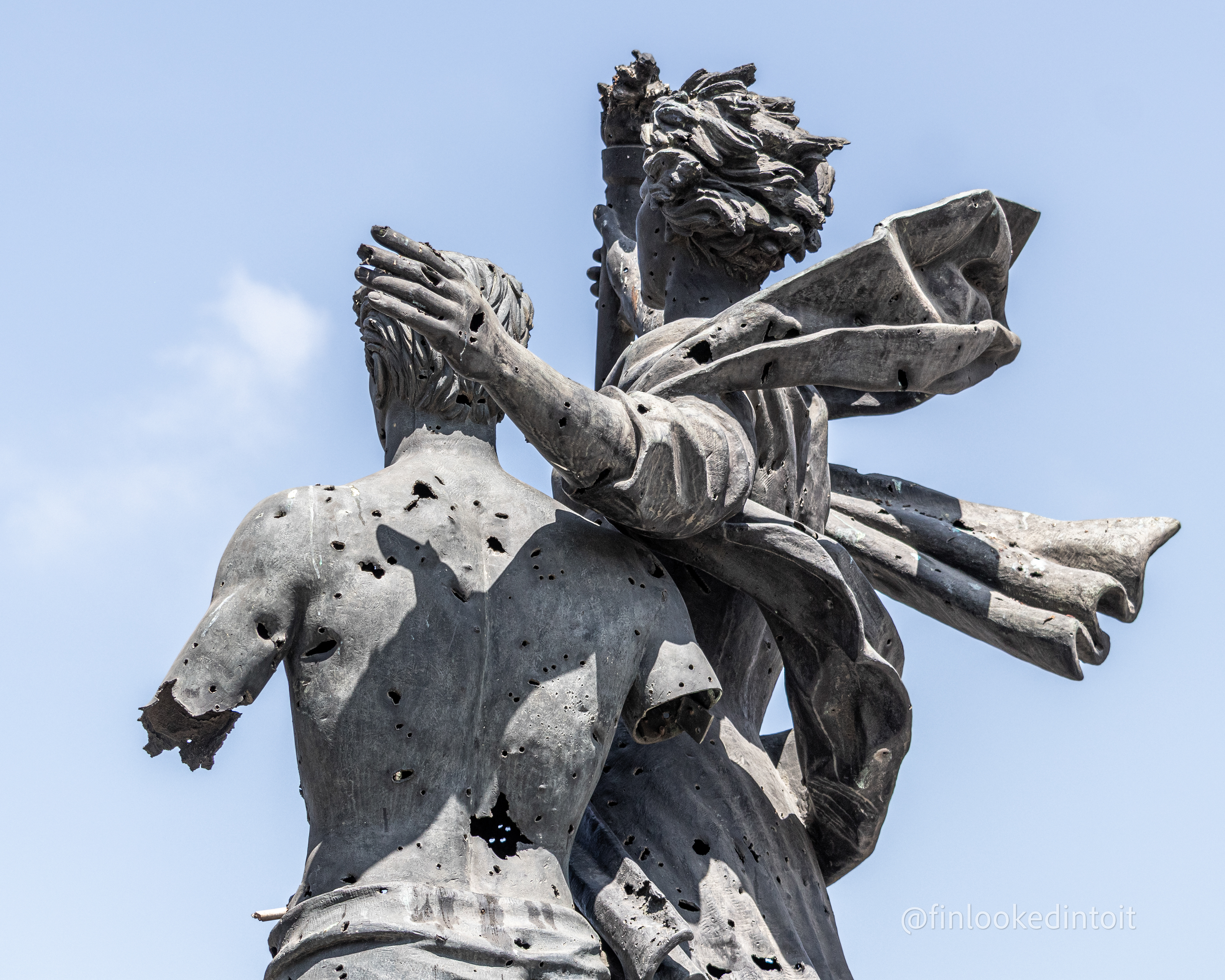 The Martyr's Monument in Beirut, riddled with shrapnel and bulletholes from decades of conflict, 21/08/2021
