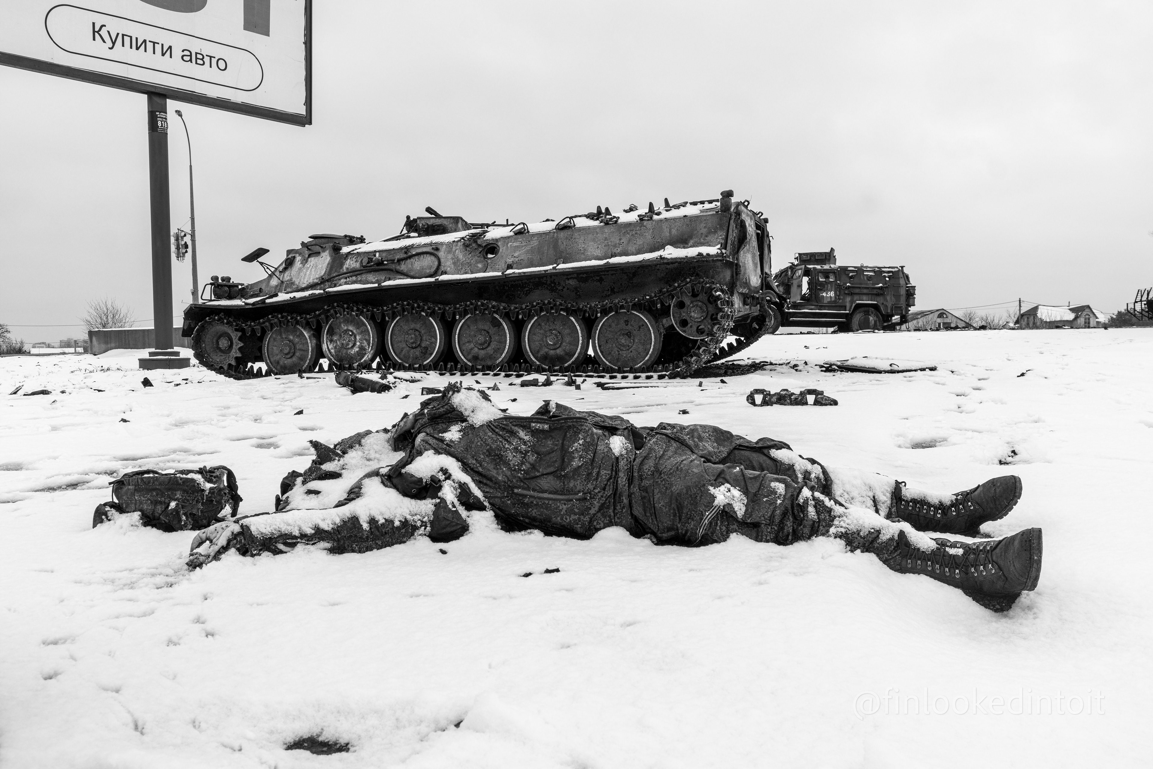 Aftermath of a repelled Russian attack on the outskirts of Kharkiv, Ukraine, 02/27/2022