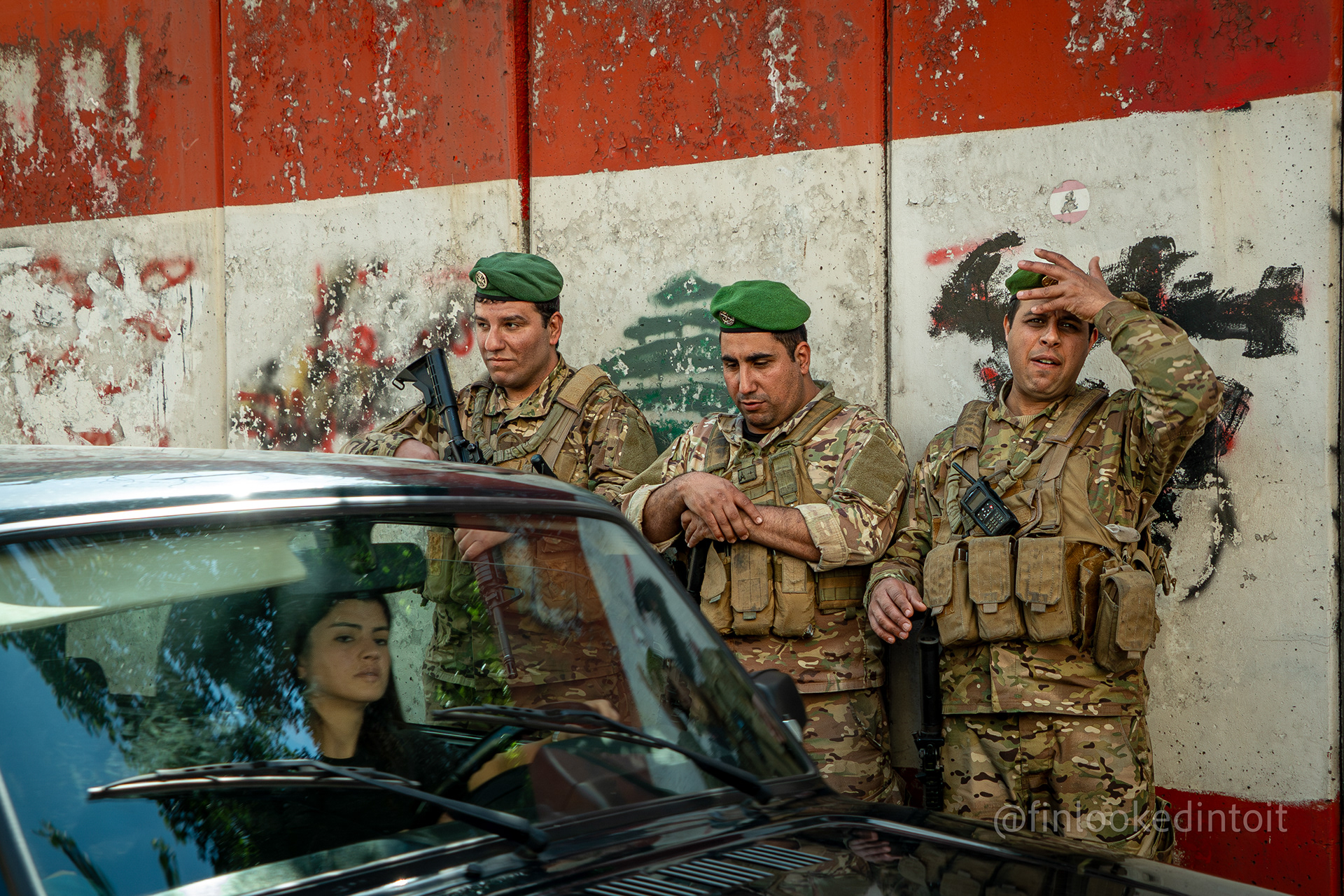 Lebanese soldiers in Beirut stand on guard near the central bank in as depositors riot over the obliteration of their savings, 03/08/2023