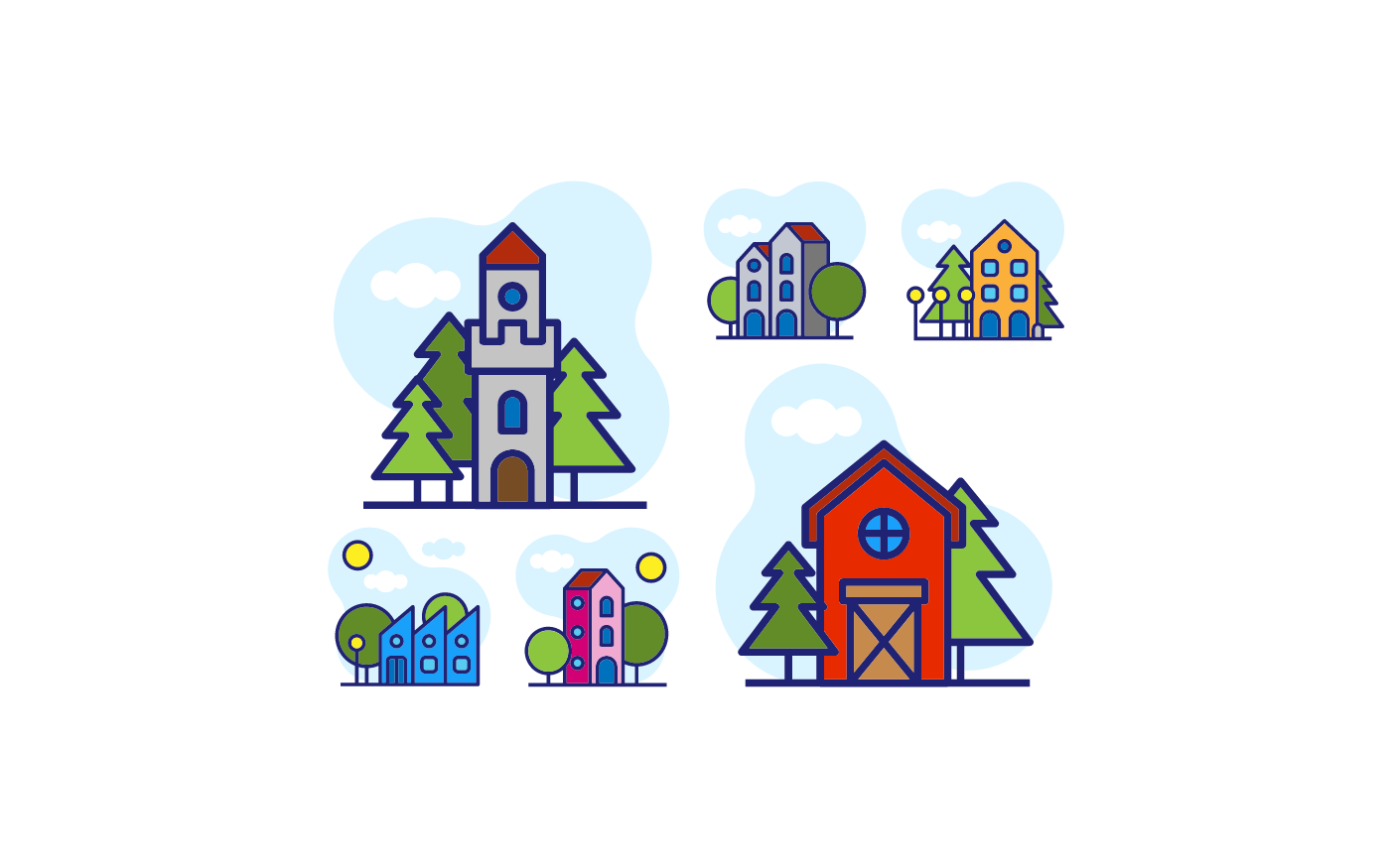 mini city icon set