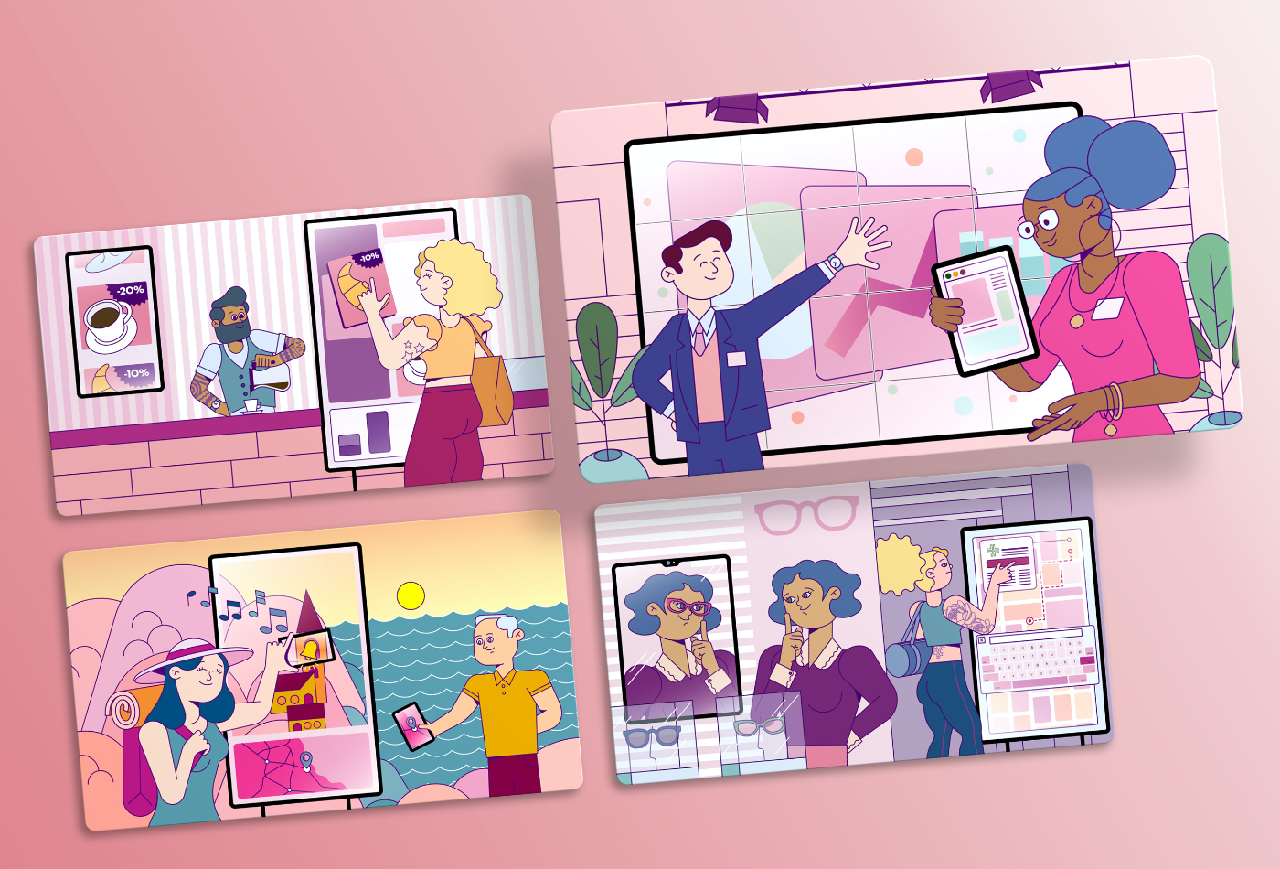 various screenshots of illustrations