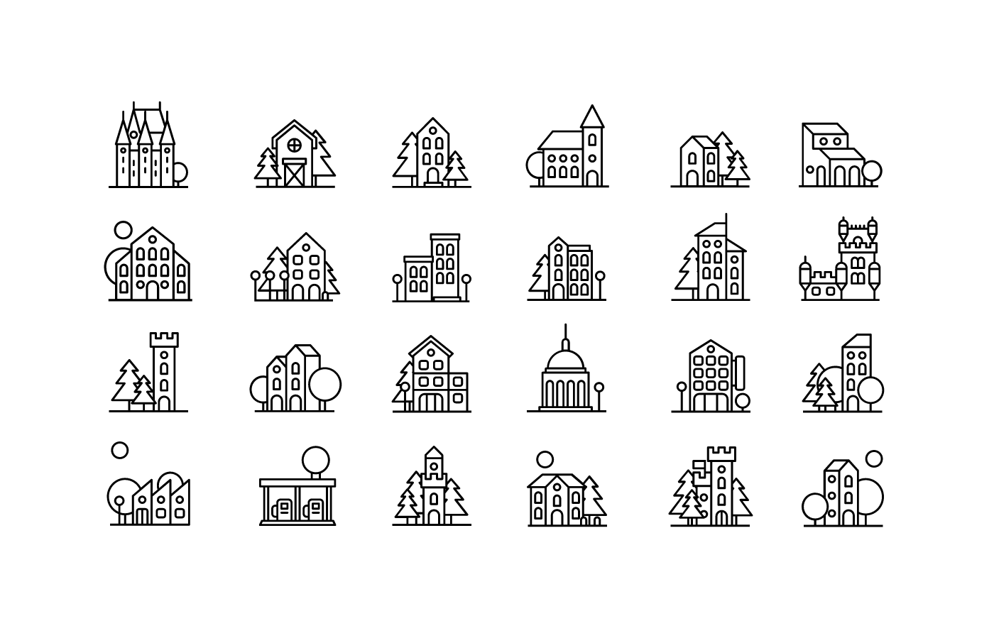 mini city icon outline set 