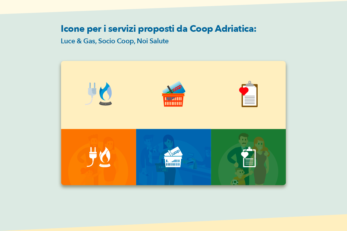 Image of the icon set, representing the main services illustrated in the ecoop space.