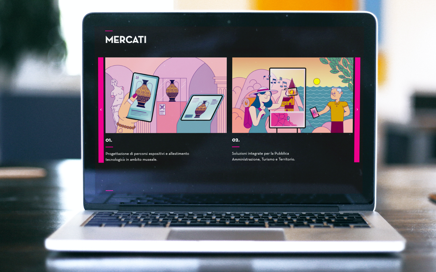 Site with illustrations viewed from a laptop computer