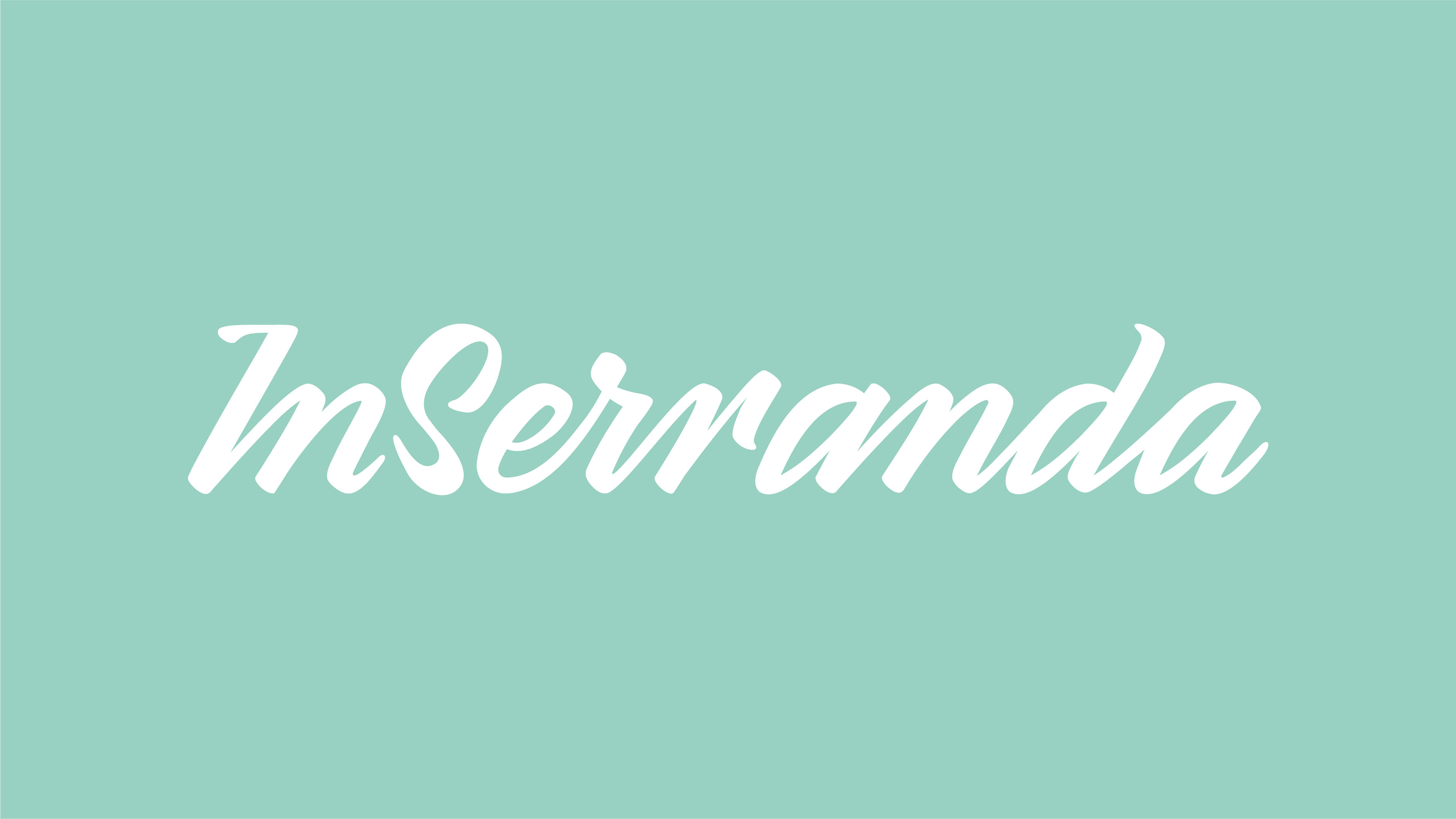 Logo calligrafico InSerranda bianco su fondo verde tiffany