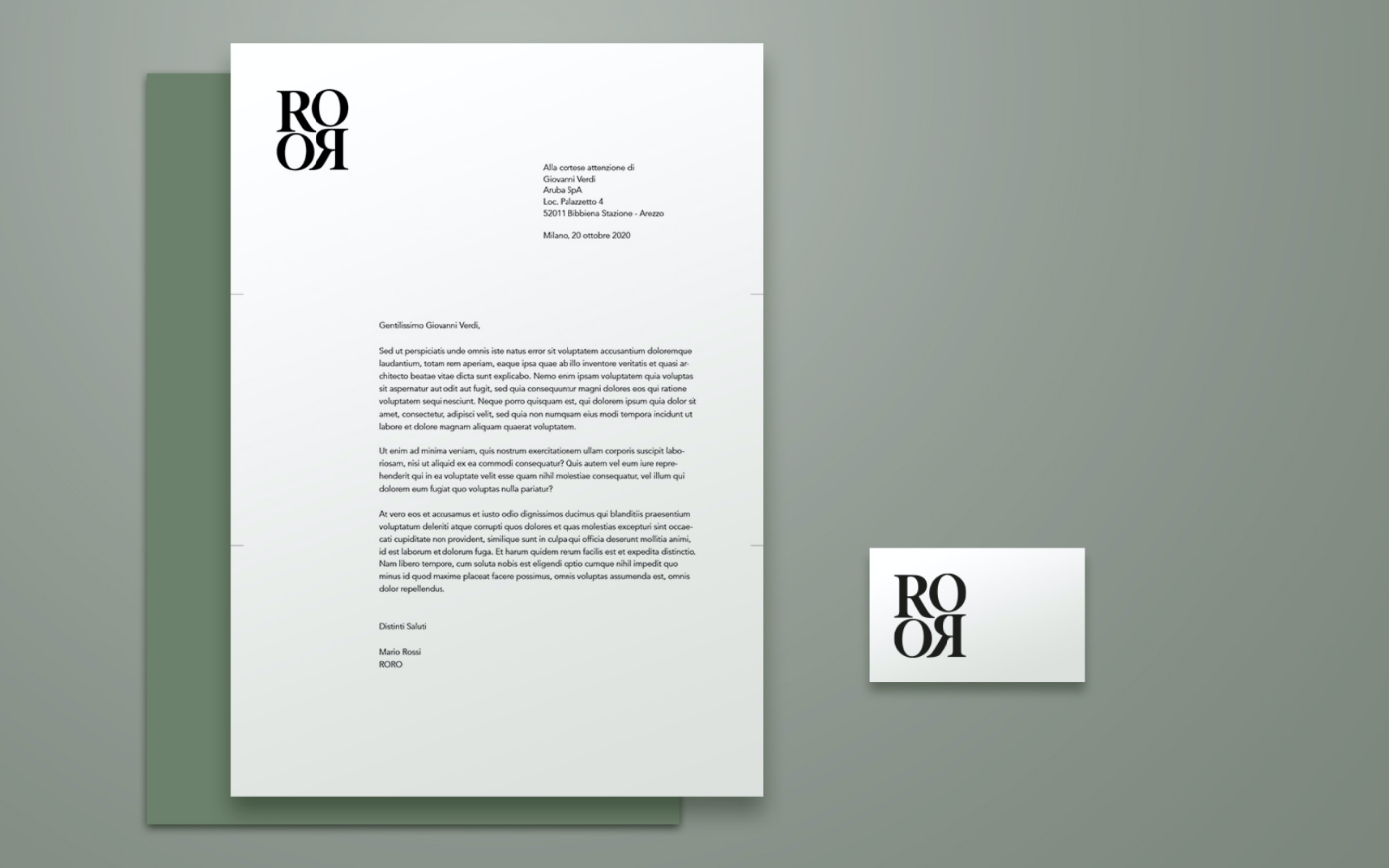 Roro stationery, immagina coordinata, carta intestata, biglietti da vista