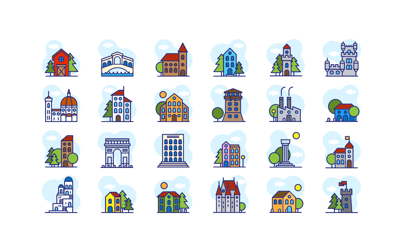 mini city icon set