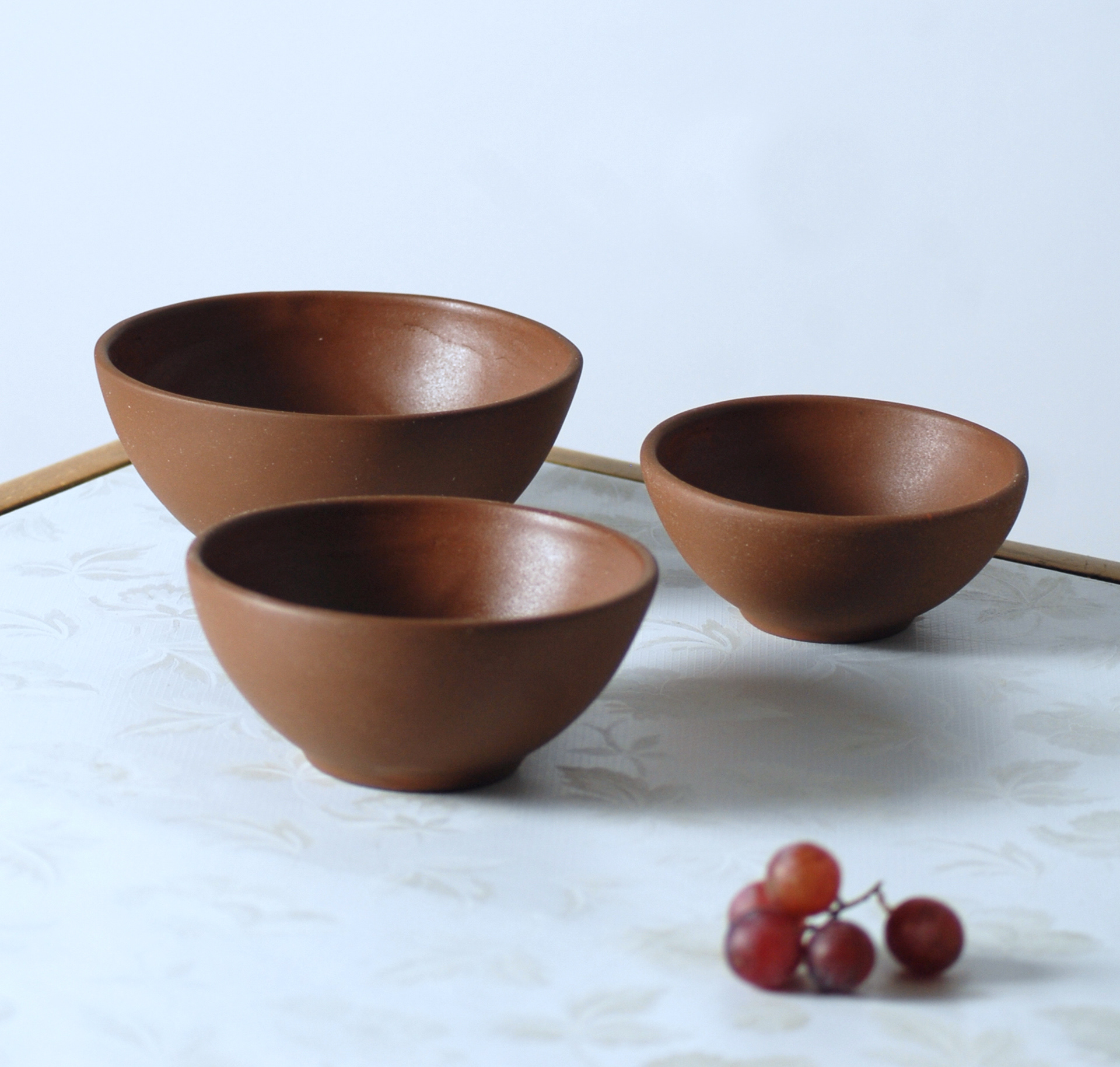 Handmade Oryoki Bowl Set, 3 parts, terracotta, Single Piece made of Earthenware.