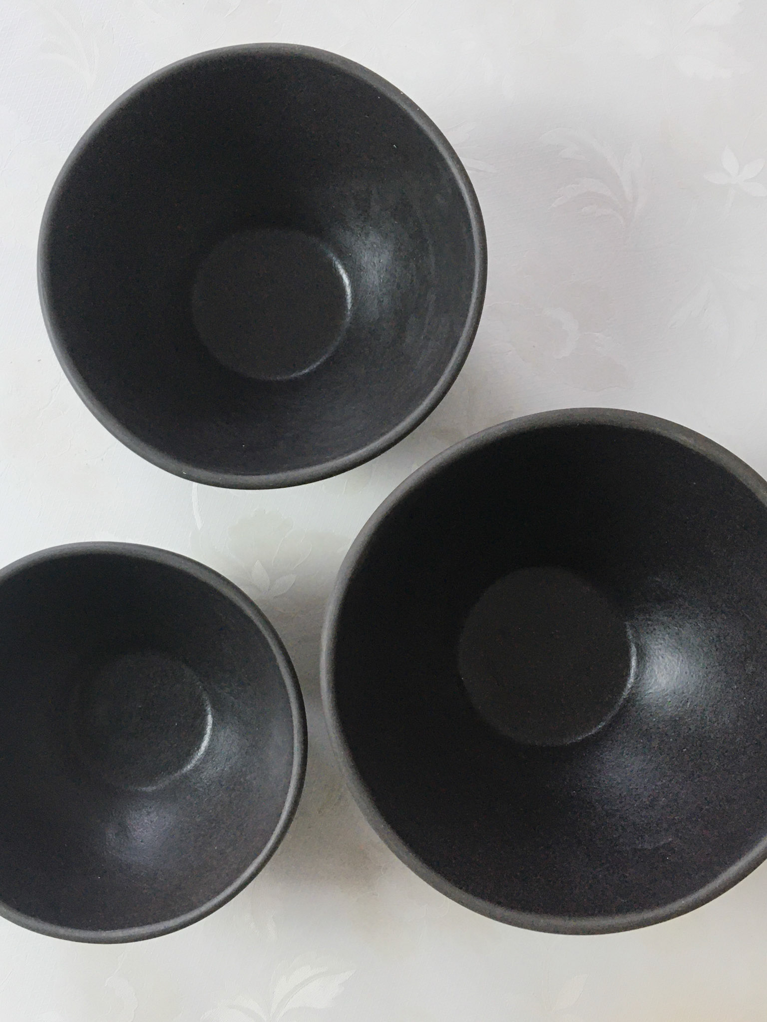 Handmade Oryoki Bowl Set, 3 parts, black, Single Piece made of Earthenware.
