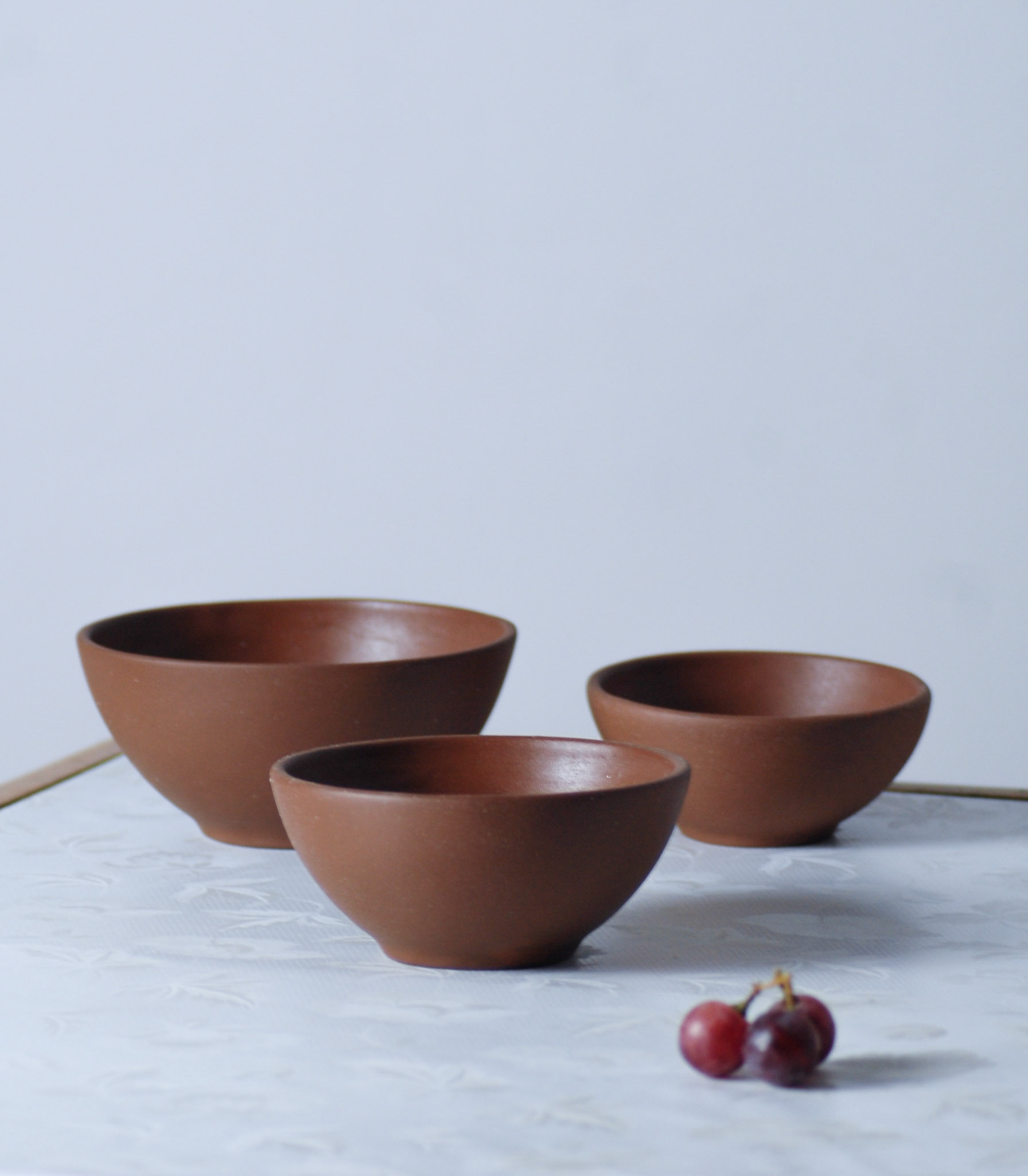Handgefertigtes Oryoki Schalen Set, 3 teilig, terracotta, Einzelstück aus Steingut.