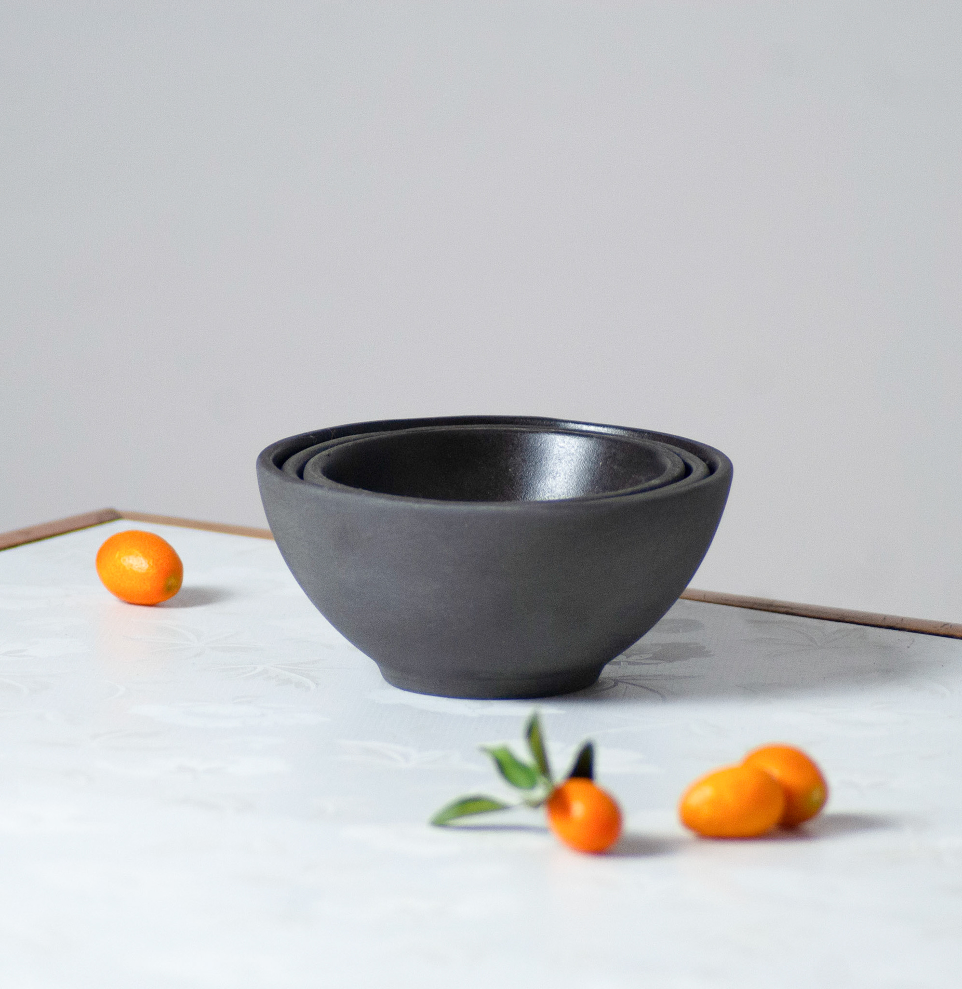 Handmade Oryoki Bowl Set, 3 parts, black, Single Piece made of Earthenware.