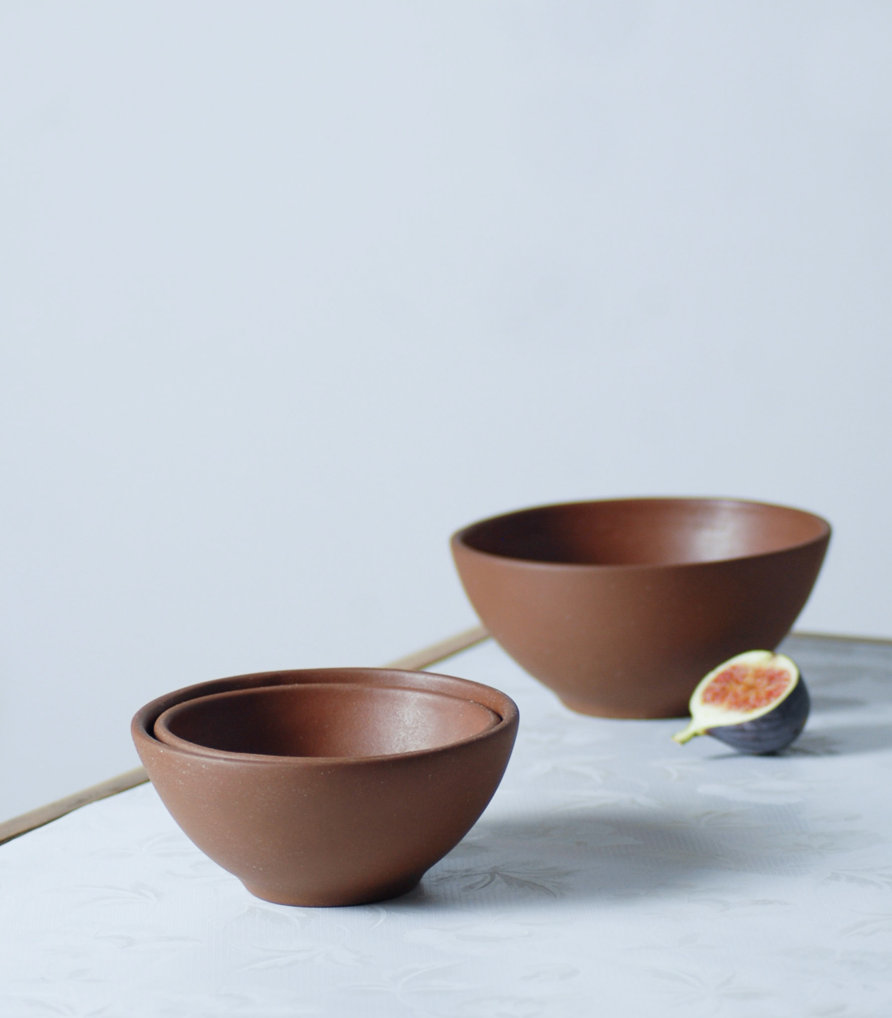 Handmade Oryoki Bowl Set, 3 parts, terracotta, Single Piece made of Earthenware.