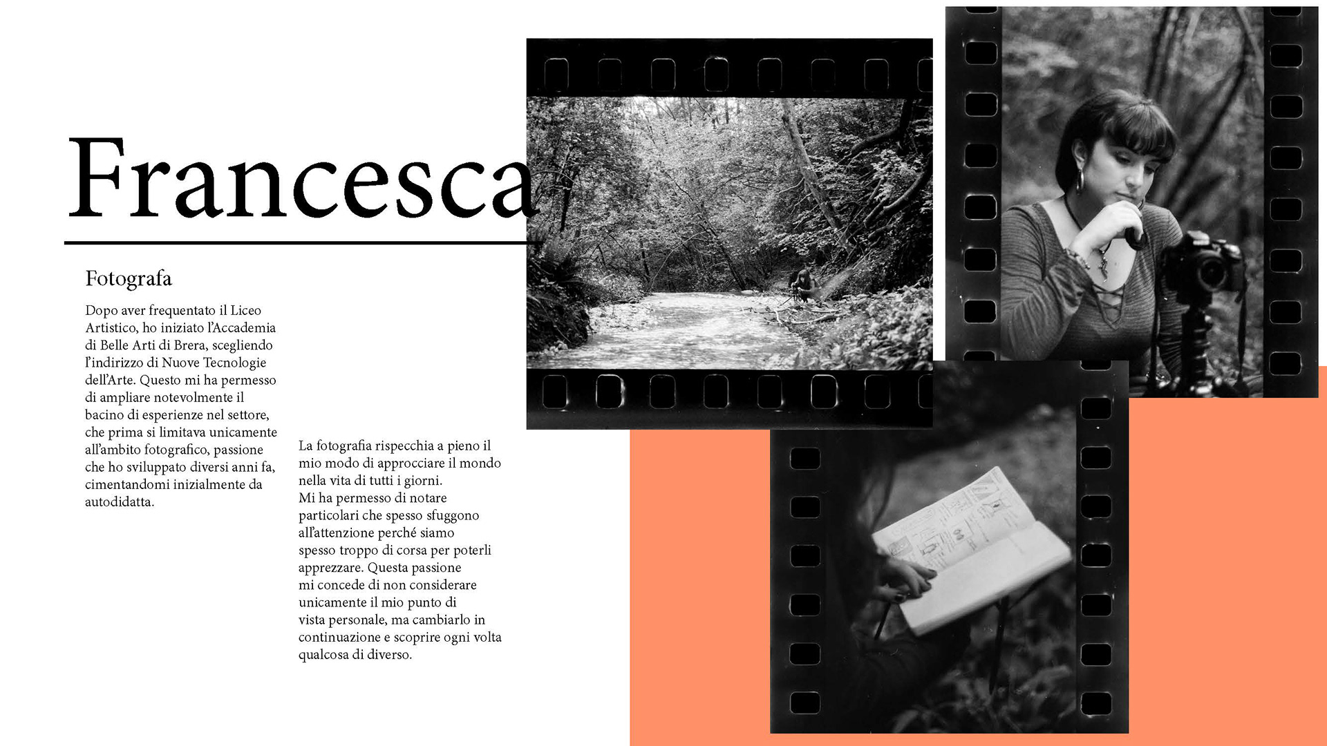 Per i primi scatti inspirati dall'artista ho deciso di realizzare un breve reportage fotografico di 2 miei amici, entrambi giovani artisti talentuosi, esattamente come Mulas fece a Spoleto negli anni '60. Invece di coprire con miei pensieri le slide dedicate ad i 2 ragazzi ho deciso di lasciare voce ad i miei soggetti per descriversi autonomamente.____For the first shots inspired by the artist I decided to make a short photographic reportage of 2 of my friends, both young talented artists, exactly as Mulas did in Spoleto in the 60s. Instead of covering the slides dedicated to the 2 with my thoughts, I decided to give voice to my subjects to describe themselves independently.
