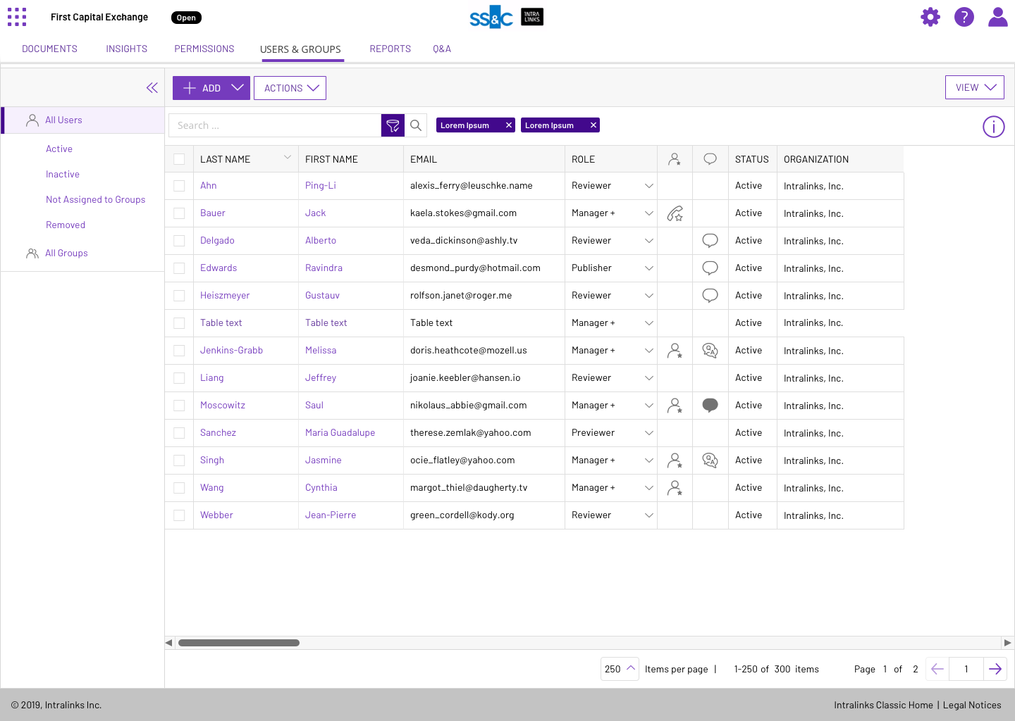 Users and Groups datagrid for projects