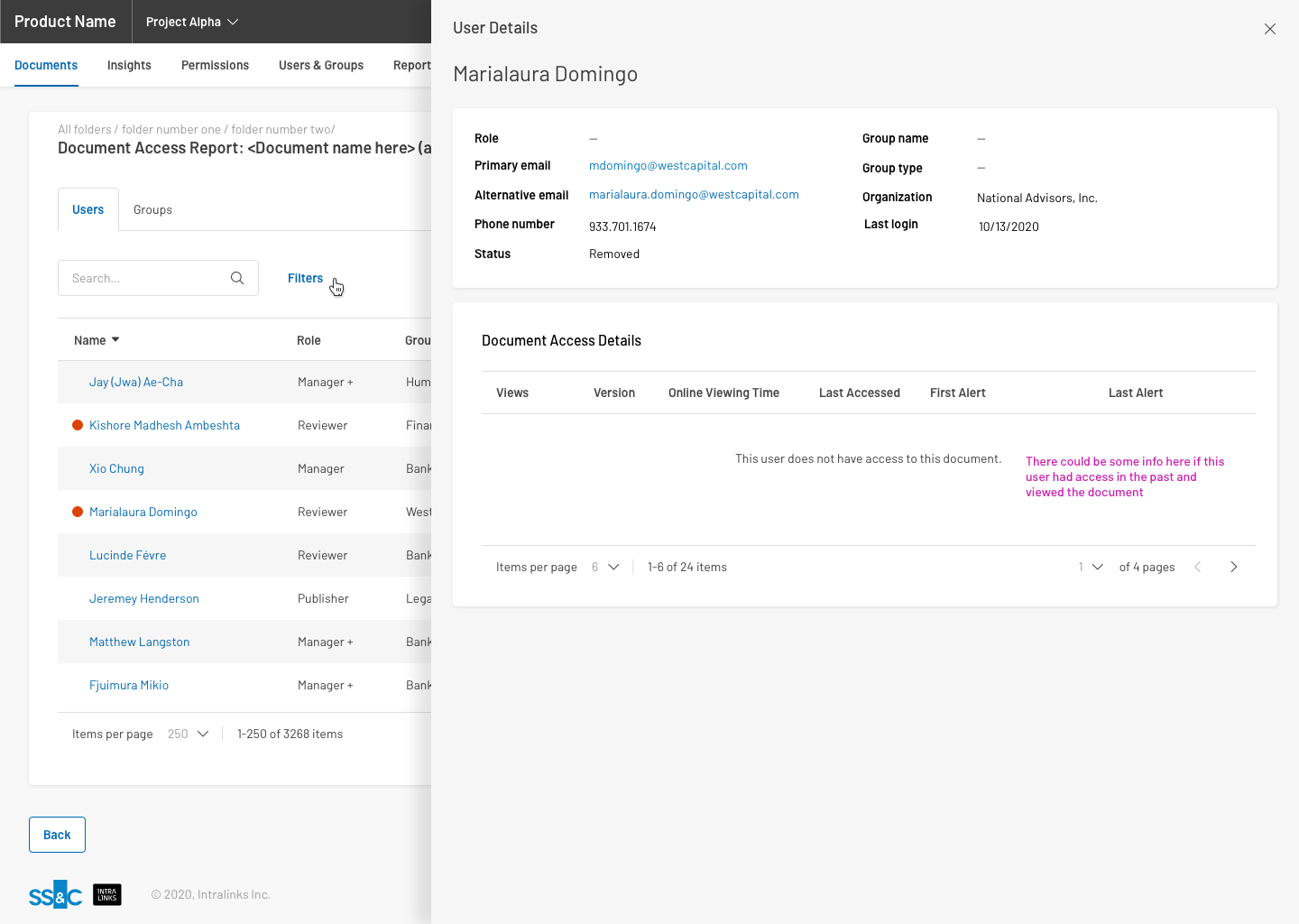 Users Tab - Details - No access to document