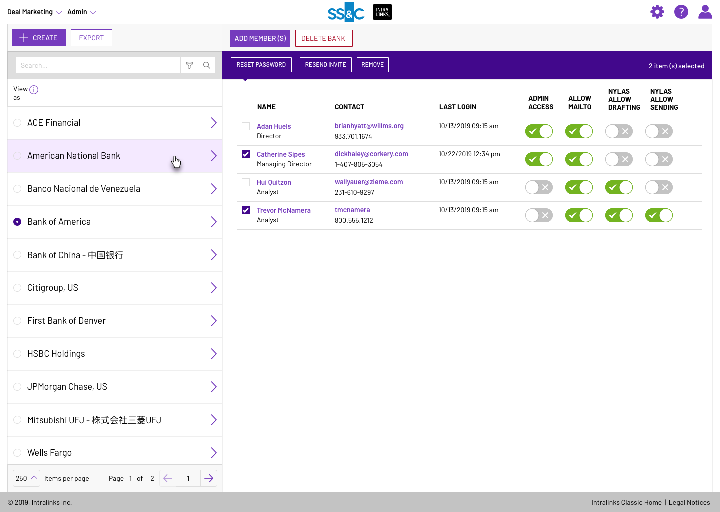 Admin settings area