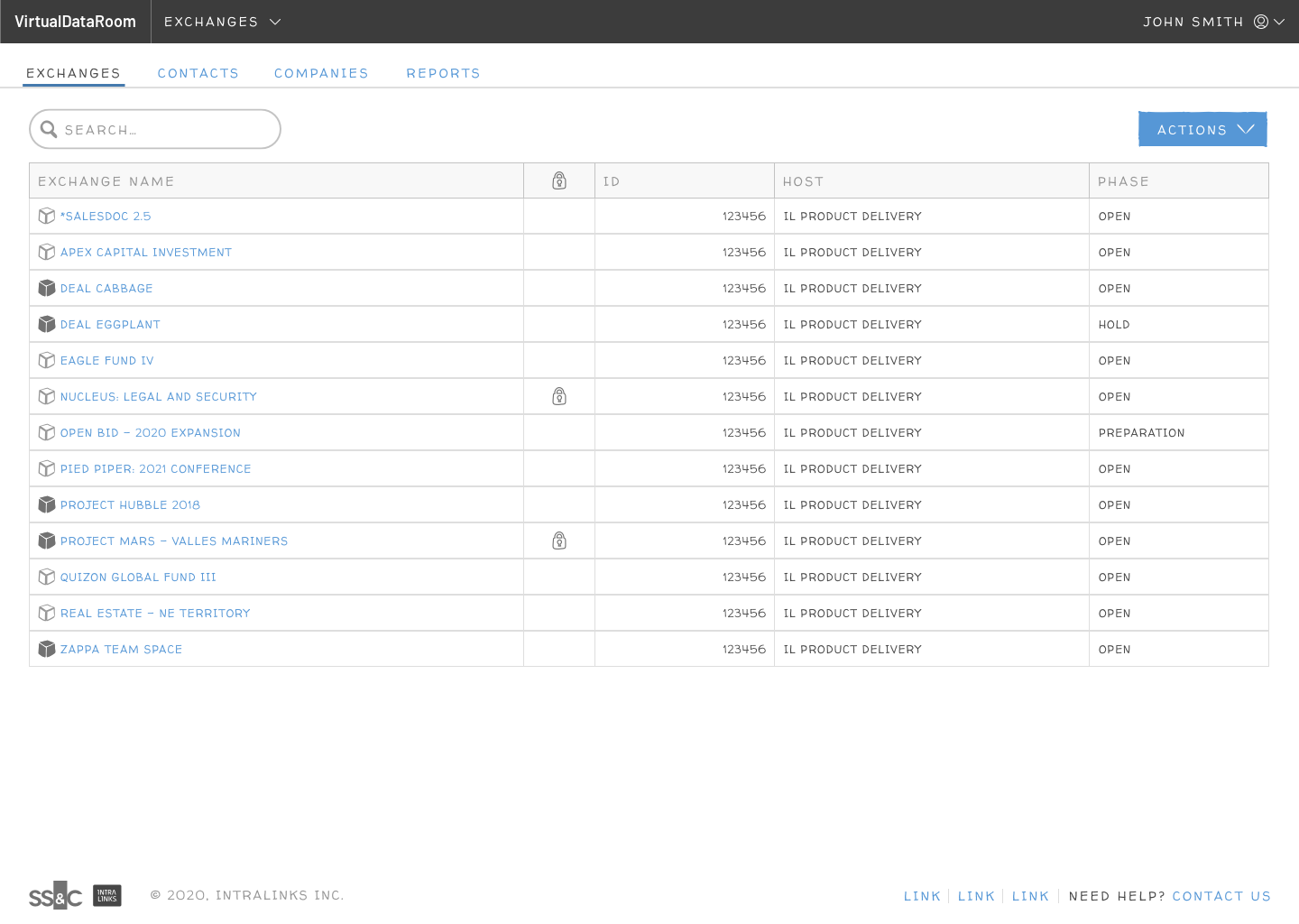 Example page layout: HUB (list of projects) landing page