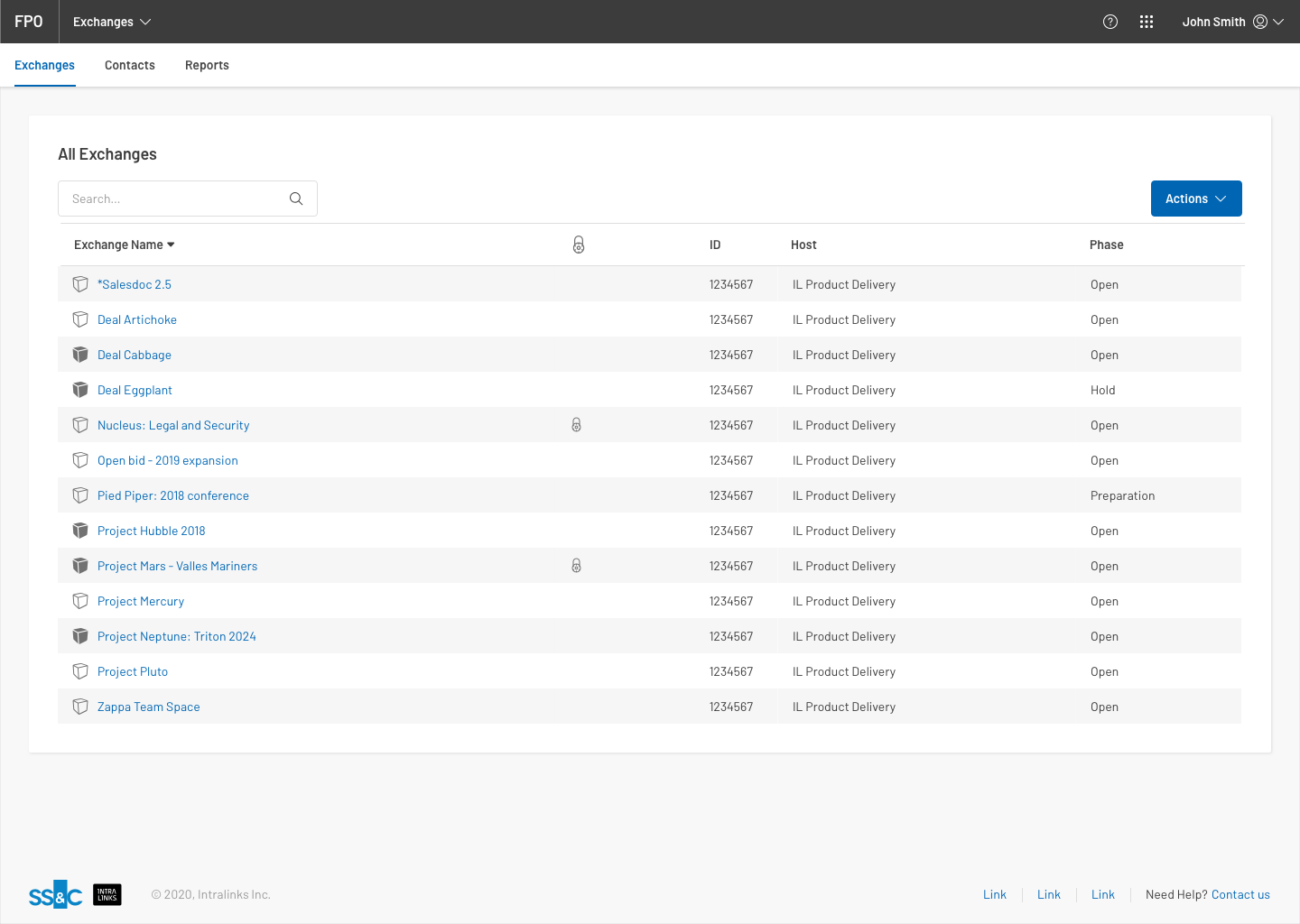 HUB: List of Exchanges (projects) - Select "Contacts" tab at top