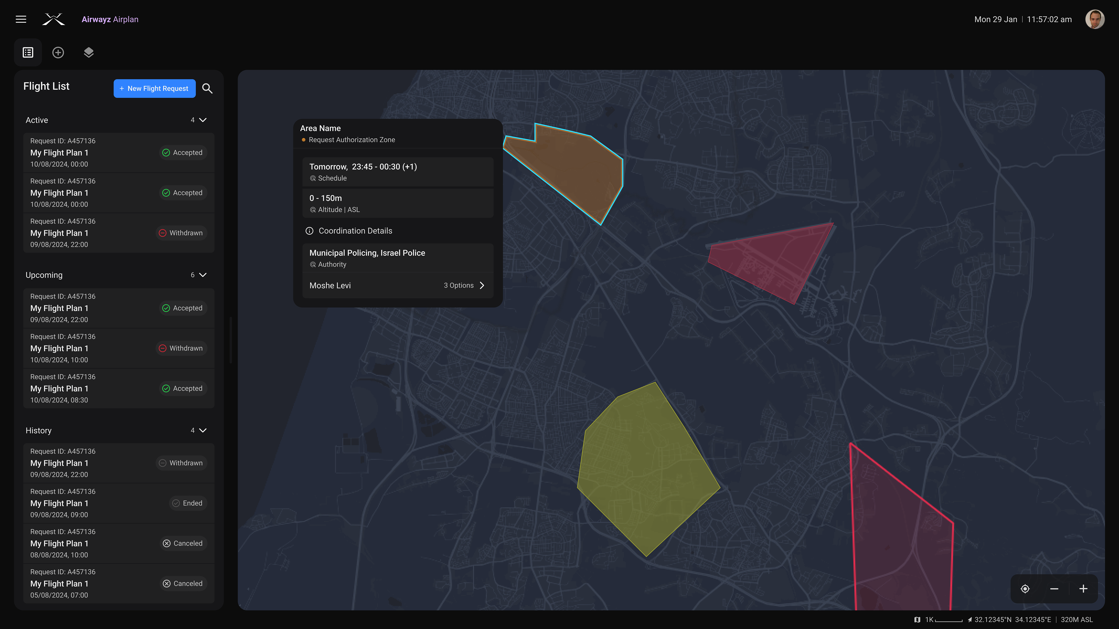 When selecting Request Authorization zone