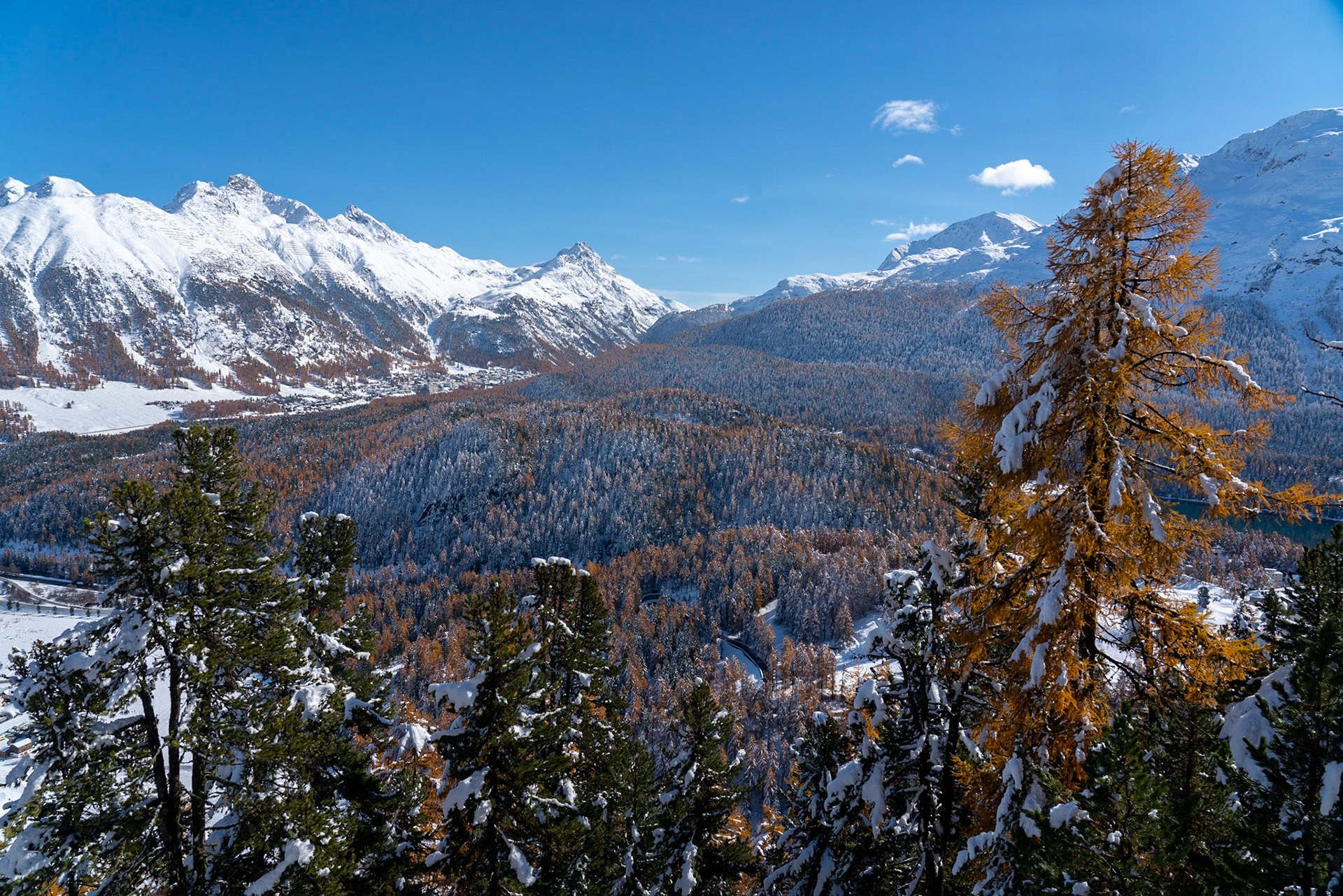 Herbst trifft Winter im Engadin