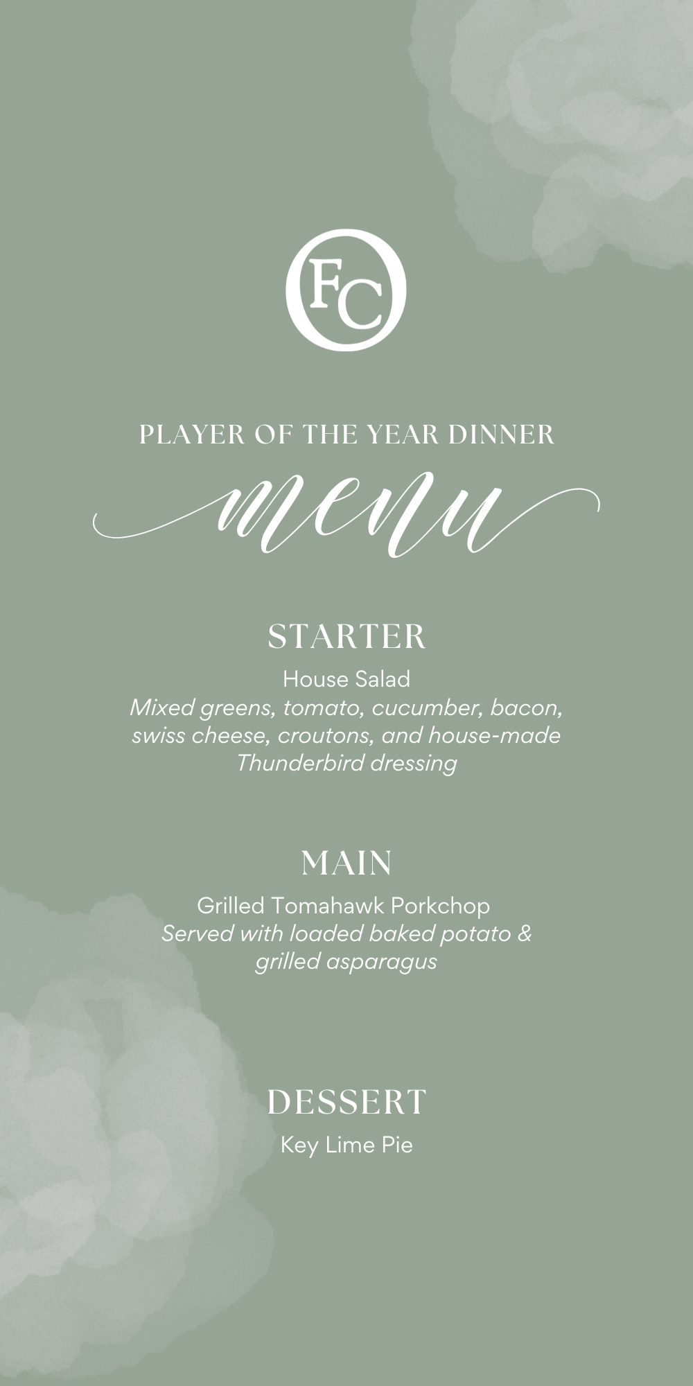 Plated Dinner Menu