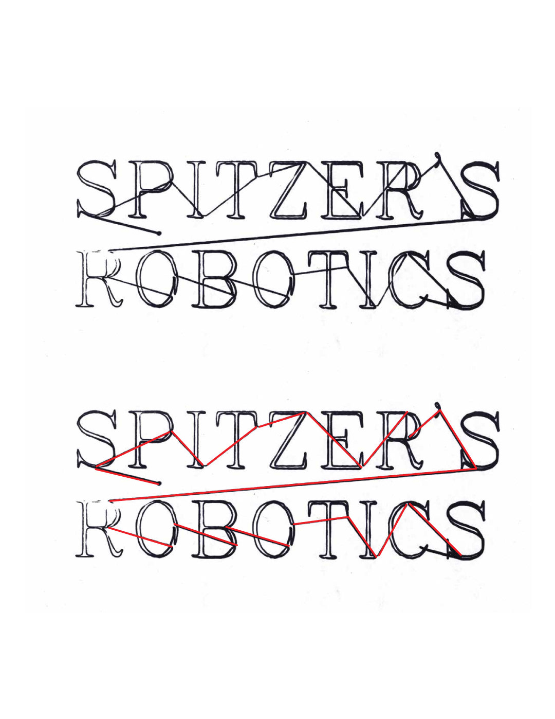 fig. ii - These drawings illustrate a continual motion of the robotic arm. The red lines indicate the unintended residual traces discovered.