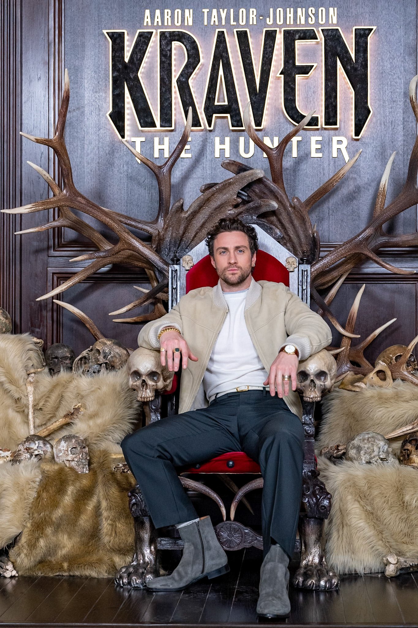 FUENCARRAL, MADRID, SPAIN - DECEMBER 03 2024. Aaron Taylor-Johnson presents the film 'Kraven the Hunter' in Madrid, on December 3, 2024, in Madrid, Spain. (Photo Goyo Conde, by Sony Pictures Spain).