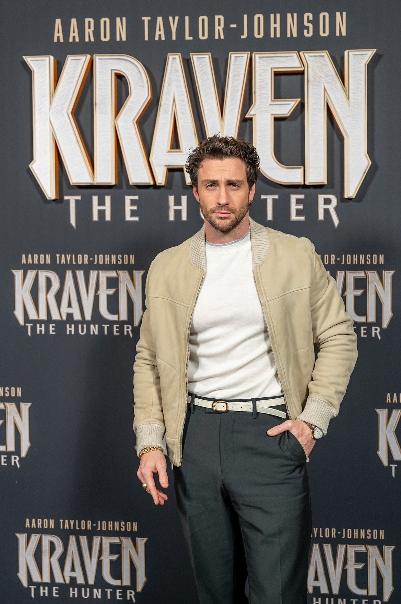 FUENCARRAL, MADRID, SPAIN - DECEMBER 03 2024. Aaron Taylor-Johnson presents the film 'Kraven the Hunter' in Madrid, on December 3, 2024, in Madrid, Spain. (Photo Goyo Conde, by Sony Pictures Spain).
