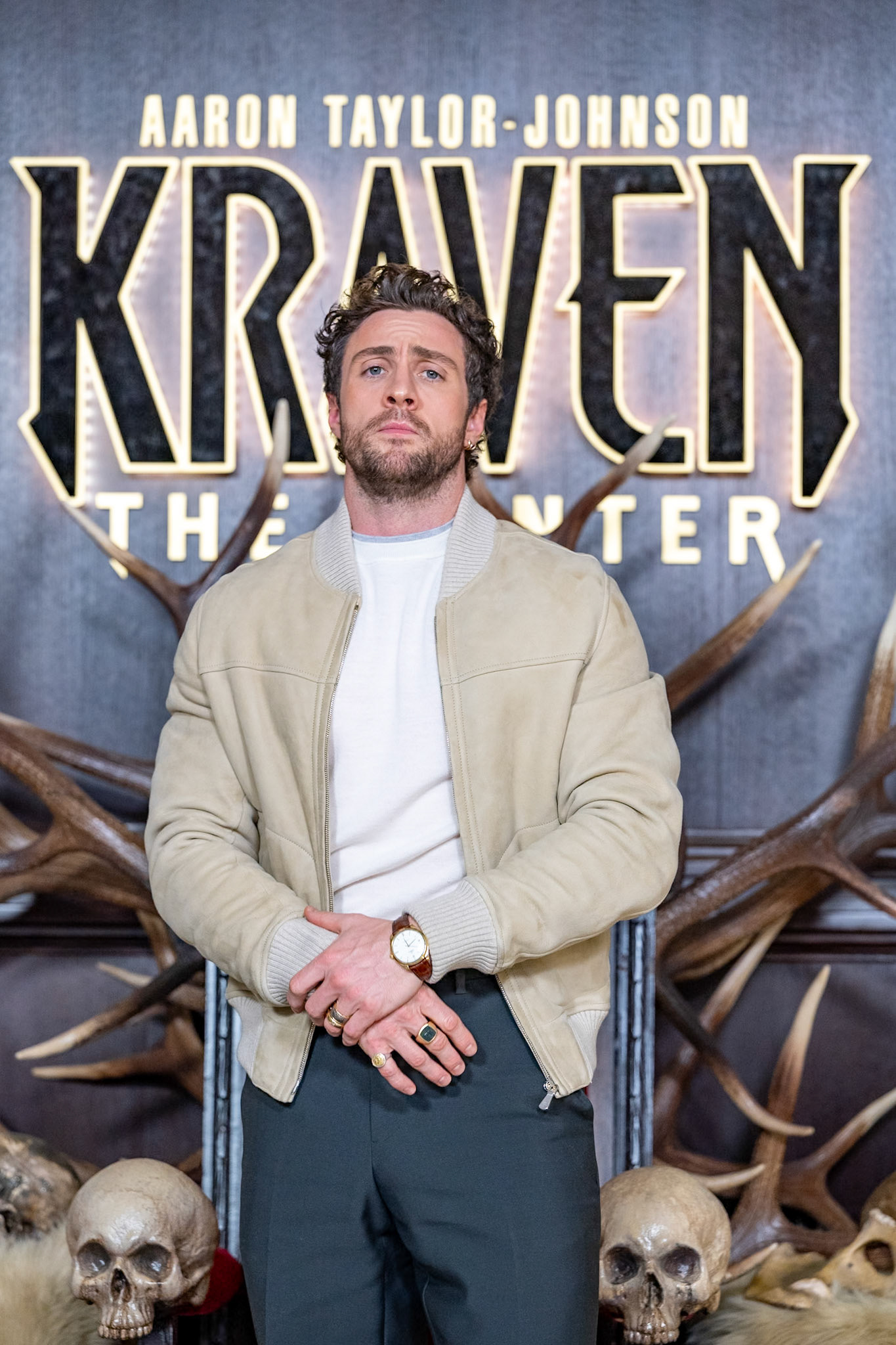 FUENCARRAL, MADRID, SPAIN - DECEMBER 03 2024. Aaron Taylor-Johnson presents the film 'Kraven the Hunter' in Madrid, on December 3, 2024, in Madrid, Spain. (Photo Goyo Conde, by Sony Pictures Spain).