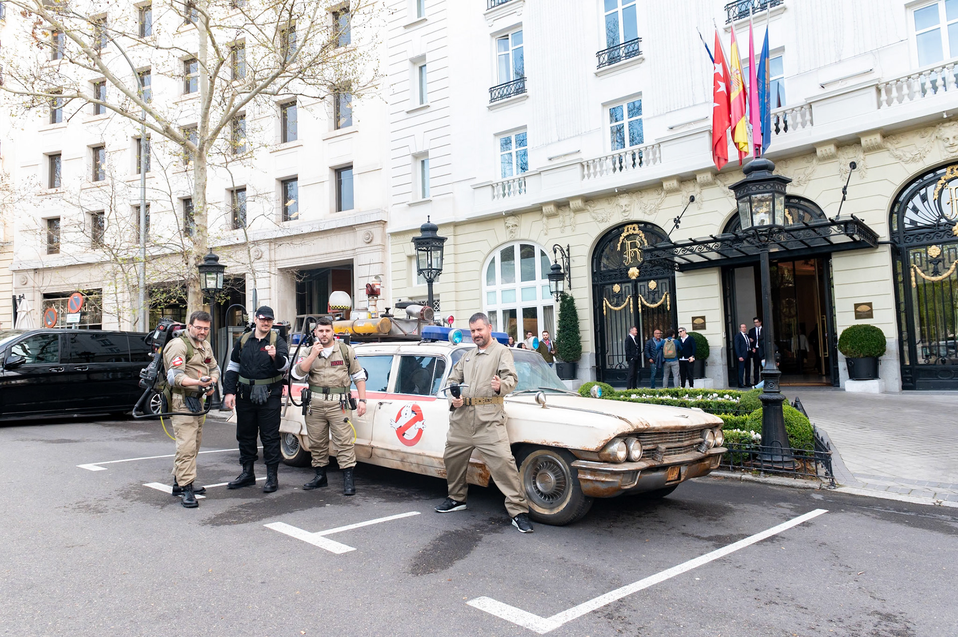 MADRID, SPAIN - MARCH 18: props on display including the Ghostbusters car are seen during the photocall for the film 'Ghostbusters: Frozen Empire' at the Mandarin Oriental Ritz Hotel, March 18, 2024, in Madrid, Spain. (Photo By Goyo Conde / Sony Pictures Spain)