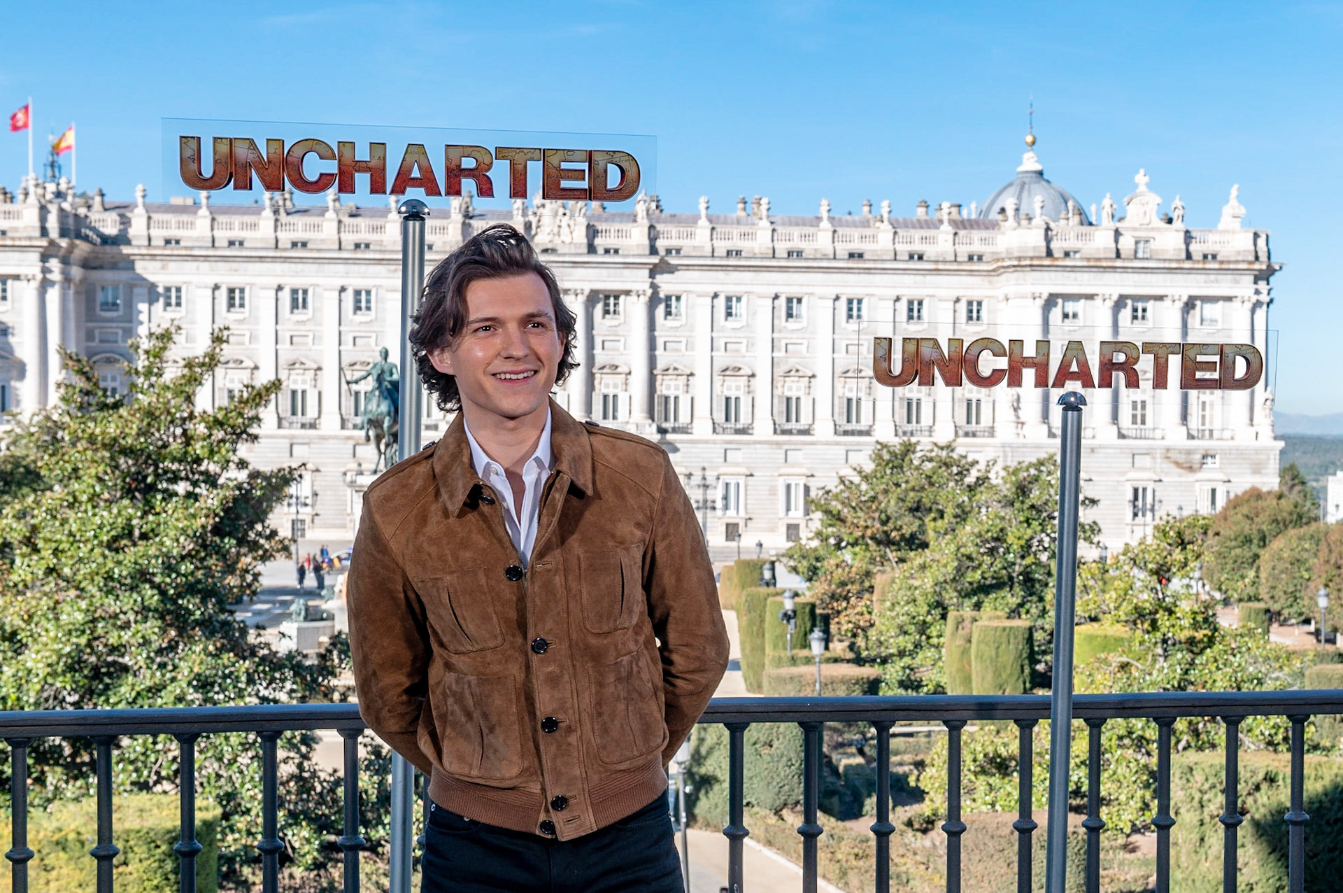 The leading actor Tom Holland, poses at the photocall of the film 'Uncharted', at the Teatro Real, on February 8, 2022, in Madrid, Spain