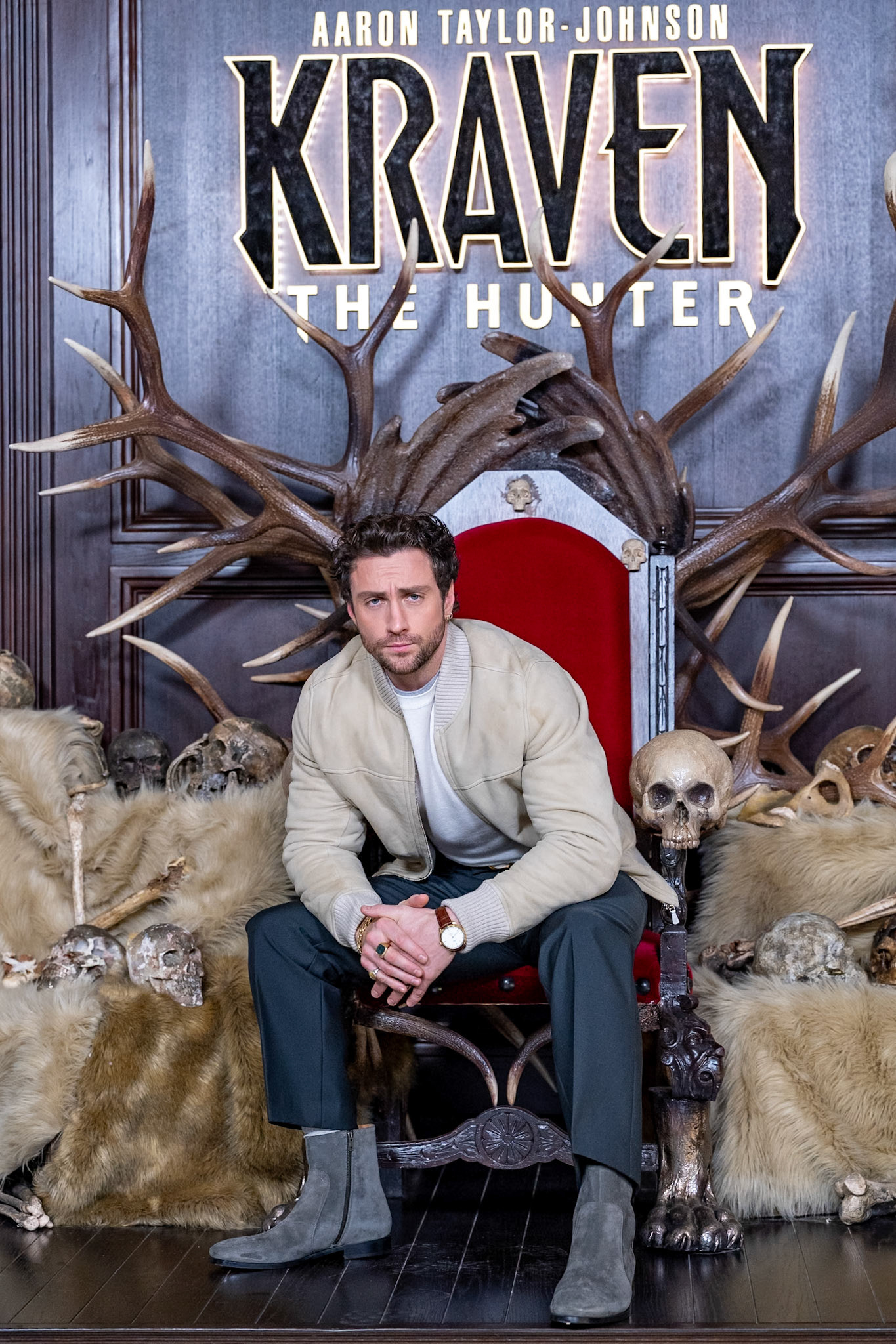 FUENCARRAL, MADRID, SPAIN - DECEMBER 03 2024. Aaron Taylor-Johnson presents the film 'Kraven the Hunter' in Madrid, on December 3, 2024, in Madrid, Spain. (Photo Goyo Conde, by Sony Pictures Spain).