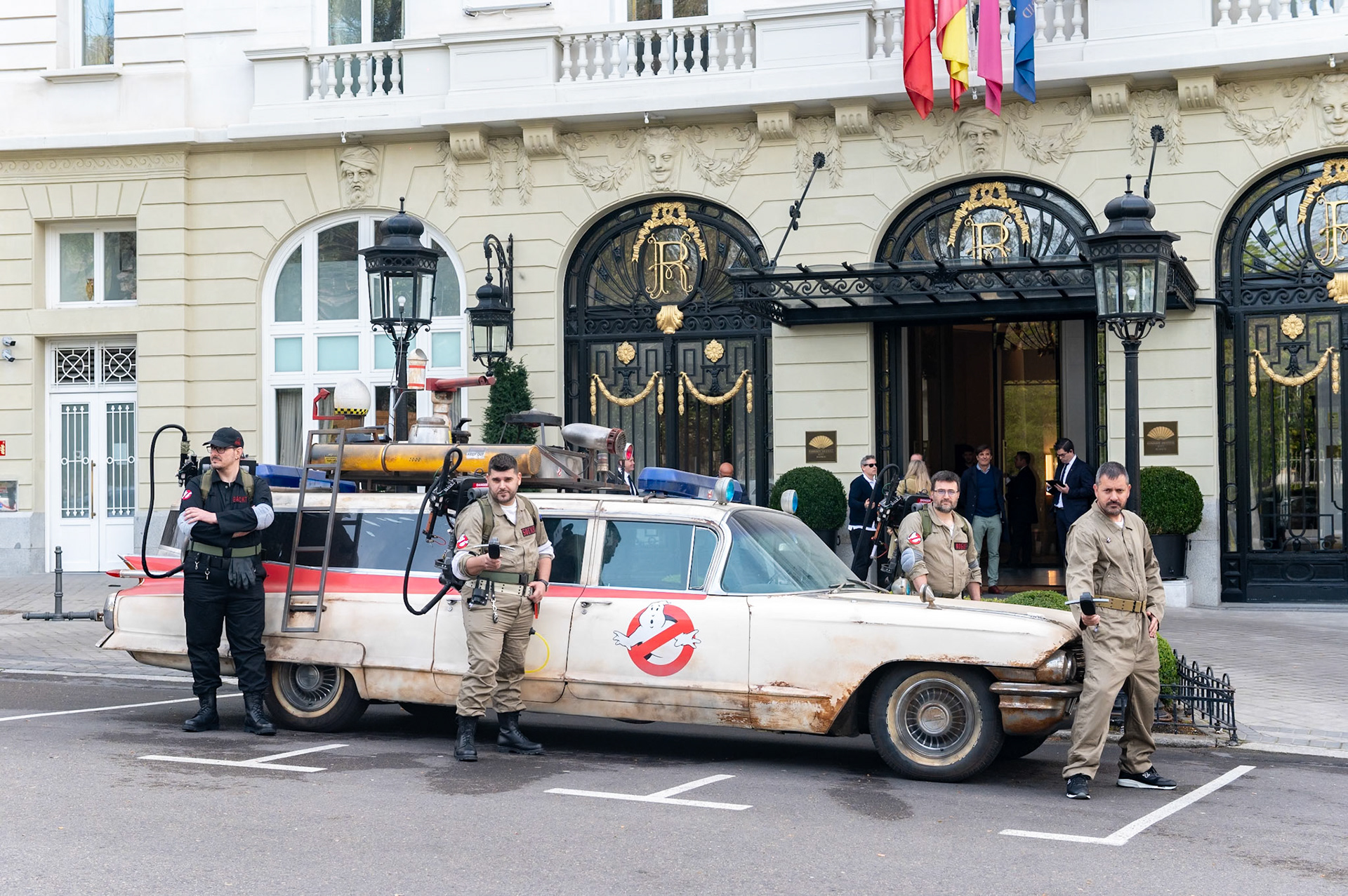 MADRID, SPAIN - MARCH 18: props on display including the Ghostbusters car are seen during the photocall for the film 'Ghostbusters: Frozen Empire' at the Mandarin Oriental Ritz Hotel, March 18, 2024, in Madrid, Spain. (Photo By Goyo Conde / Sony Pictures Spain)