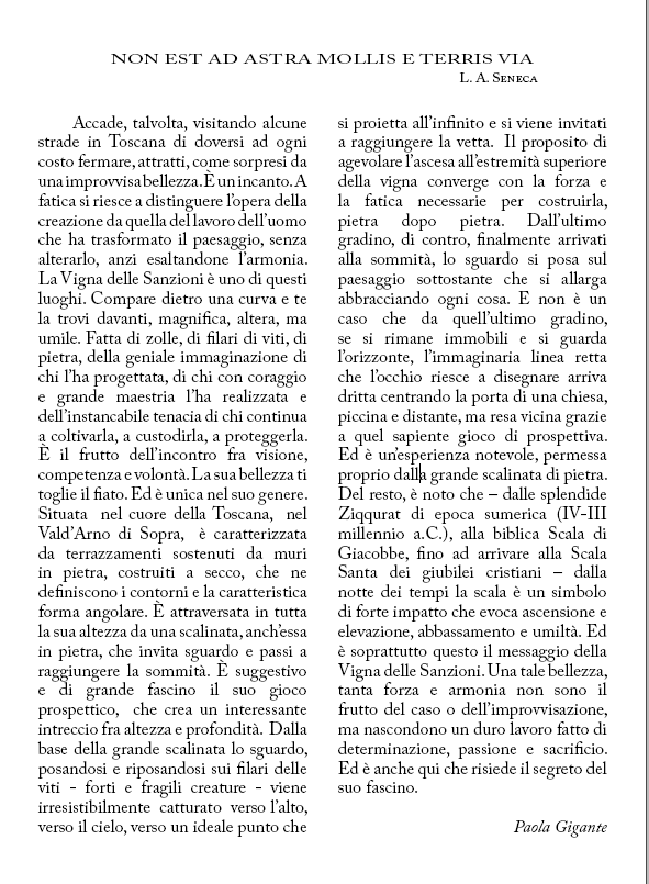 è la foto di un testo che è un tributo alla Vigna delle Sanzioni